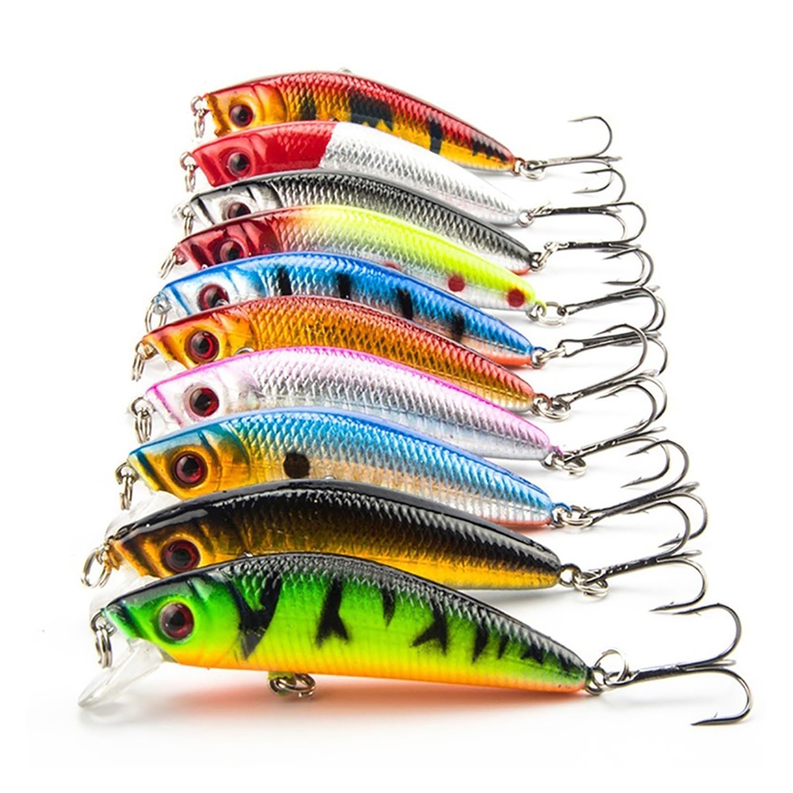 Señuelos de Pesca, 3D Eyes Señuelo De Pesca Suave 10 unids/Lote Buen pececillo 11cm 10,5g Cebo Duro Artificial Señuelos de Pesca Wobbler Crankbait(C 10PCS 7cm 8.5g)