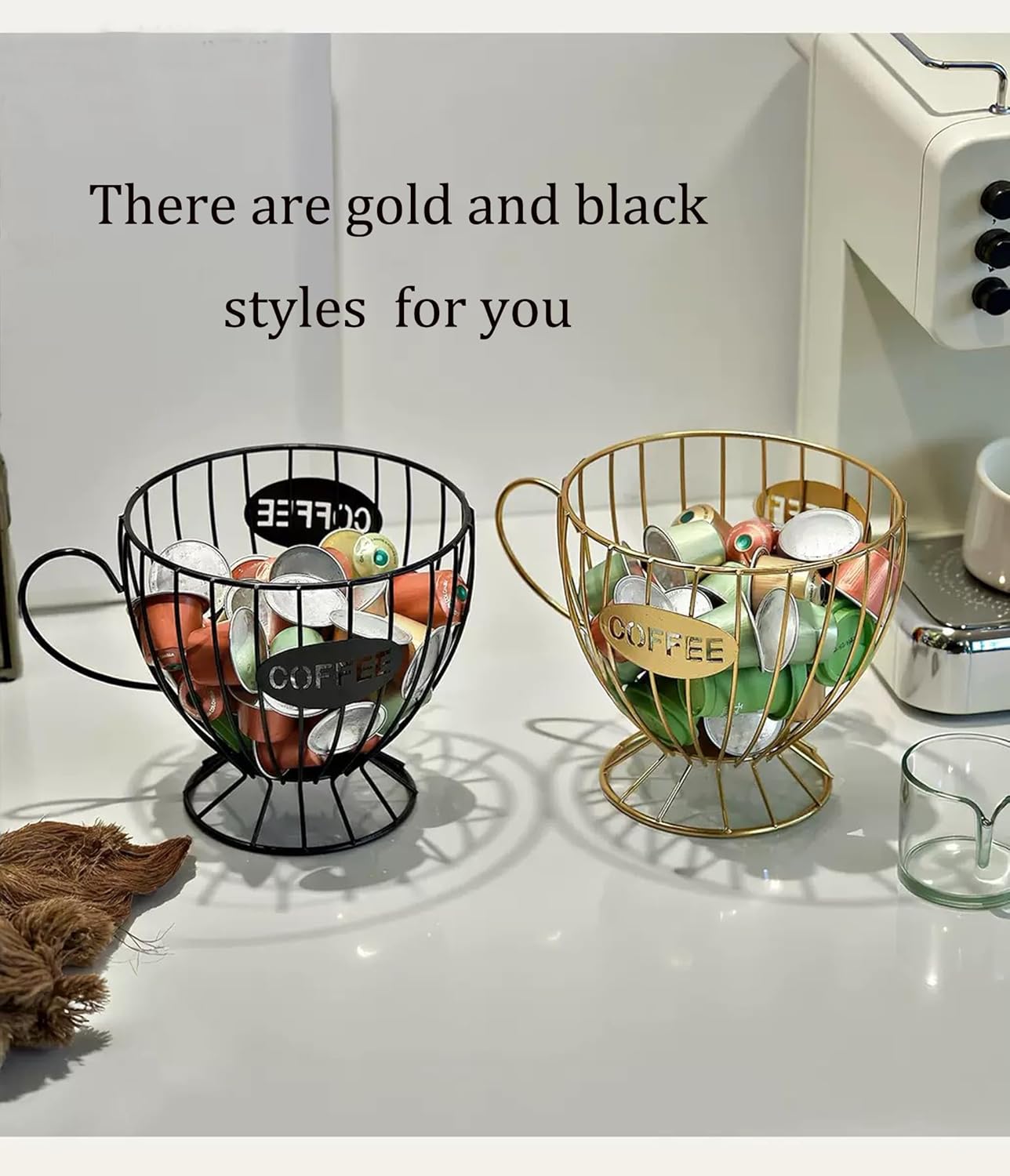 Coffee Pod Holder,Large K Cup & Capsule Storage Organizer, Tea Cup Coffee Capsule Basket, Metal Coffee Bar Organizer for Kcup Kitchen Dinning Room Office Home Cafe Hotel (Black)