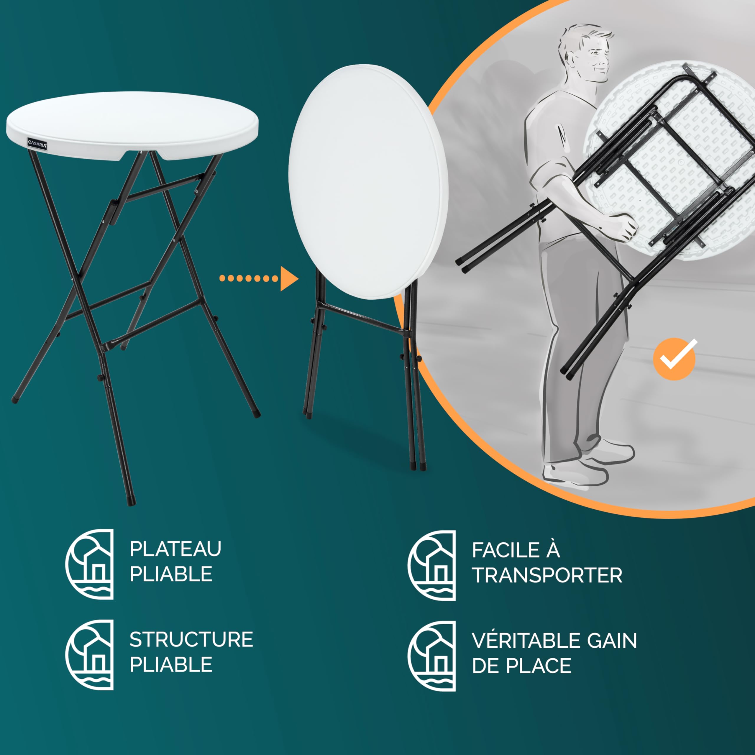 Casaria® Table Haute Pliable avec Housse Anthracite réutilisable Infroissable Mange Debout 110 cm Bar bistrot Jardin Cocktail