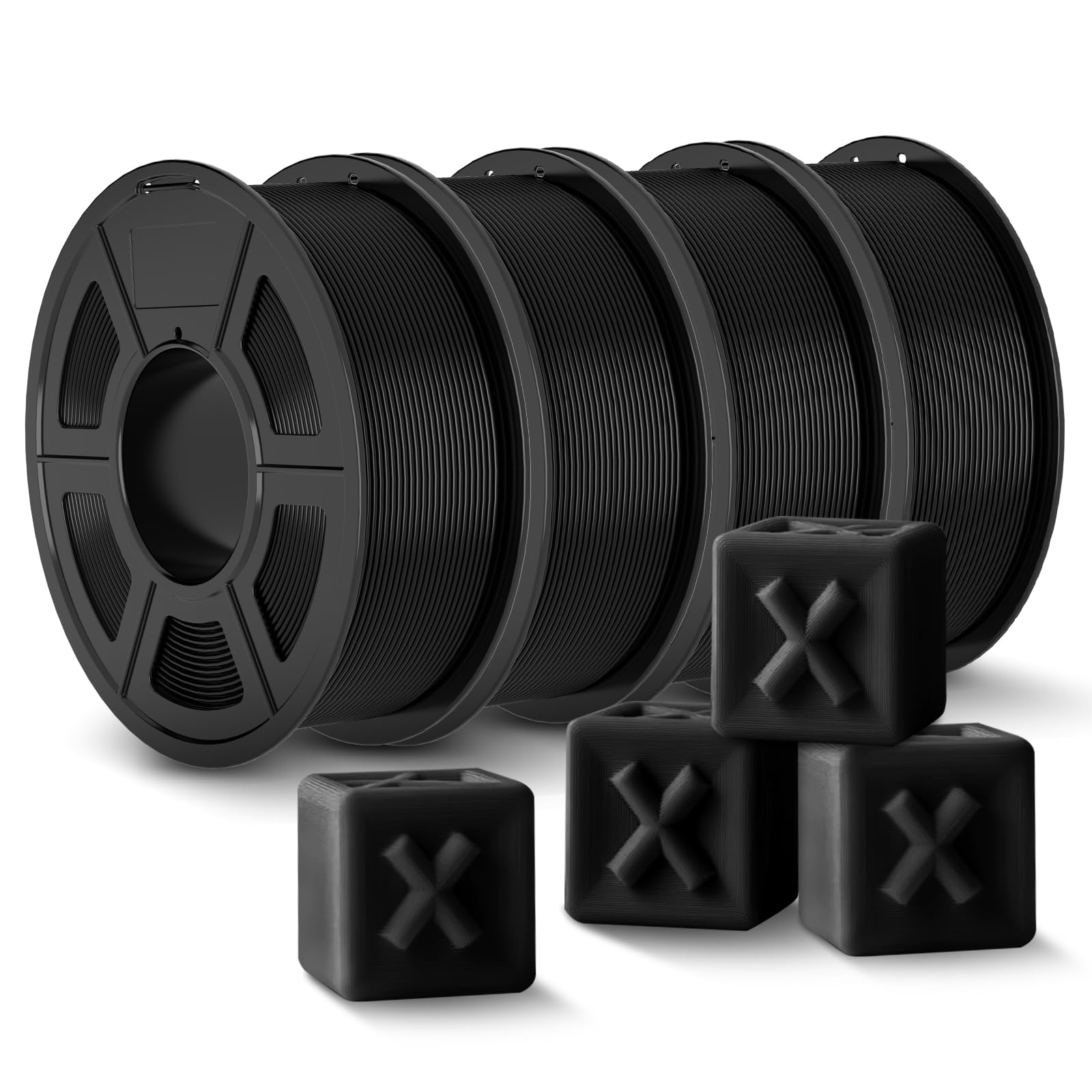 JAYO Filamento PLA+, 1,75 mm, nero, 4,4 kg, PLA Plus, filamento per stampante 3D, indurente e resistente, materiali di stampa 3D, precisione di misurazione +/-0,02 mm, 4 kg/4 spool (nero)