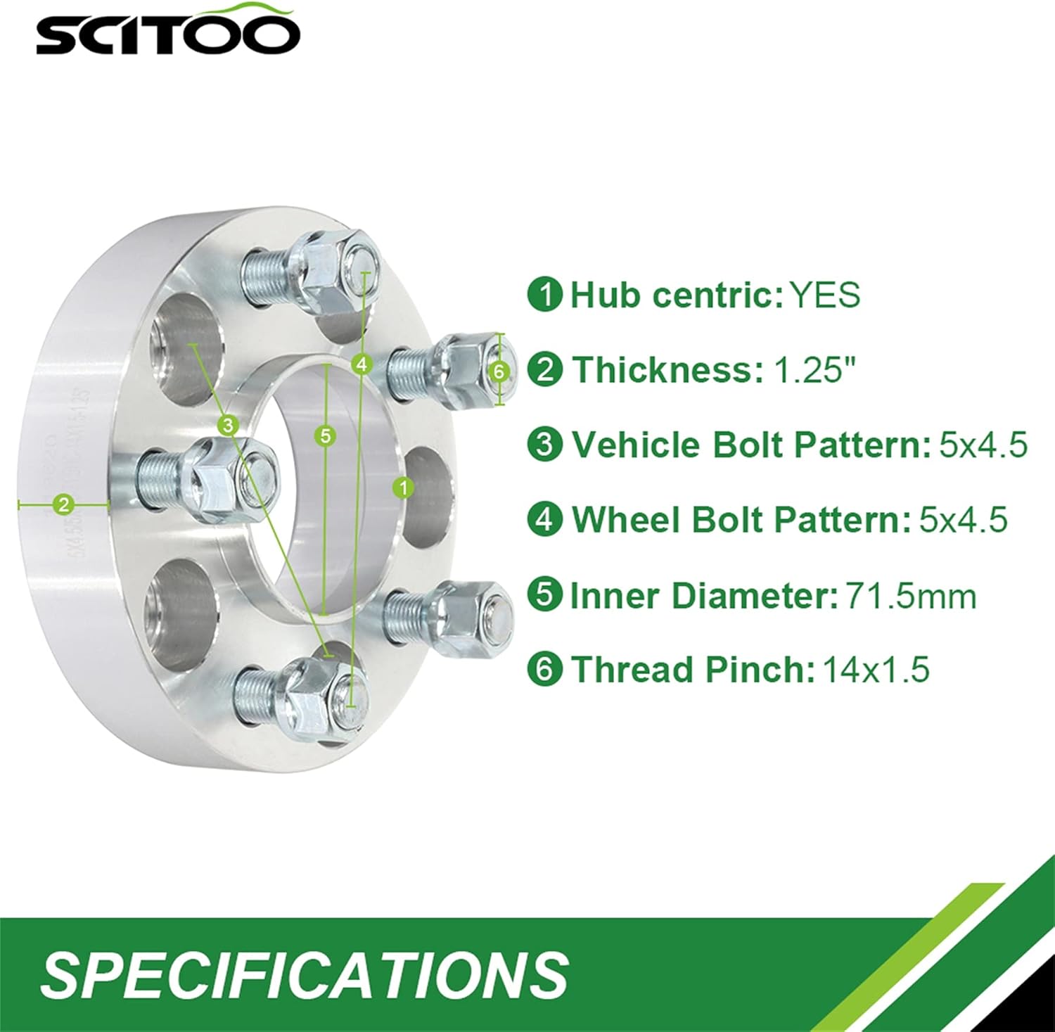SCITOO 5x4.5 Wheel Spacers 1.25 inch Thick Hub Bore 71.5mm with 14x1.5 Studs 5 Lug Wheel Spacers Fit for 300 2005-2019 for Magnum 2005-2008 - 2Pcs