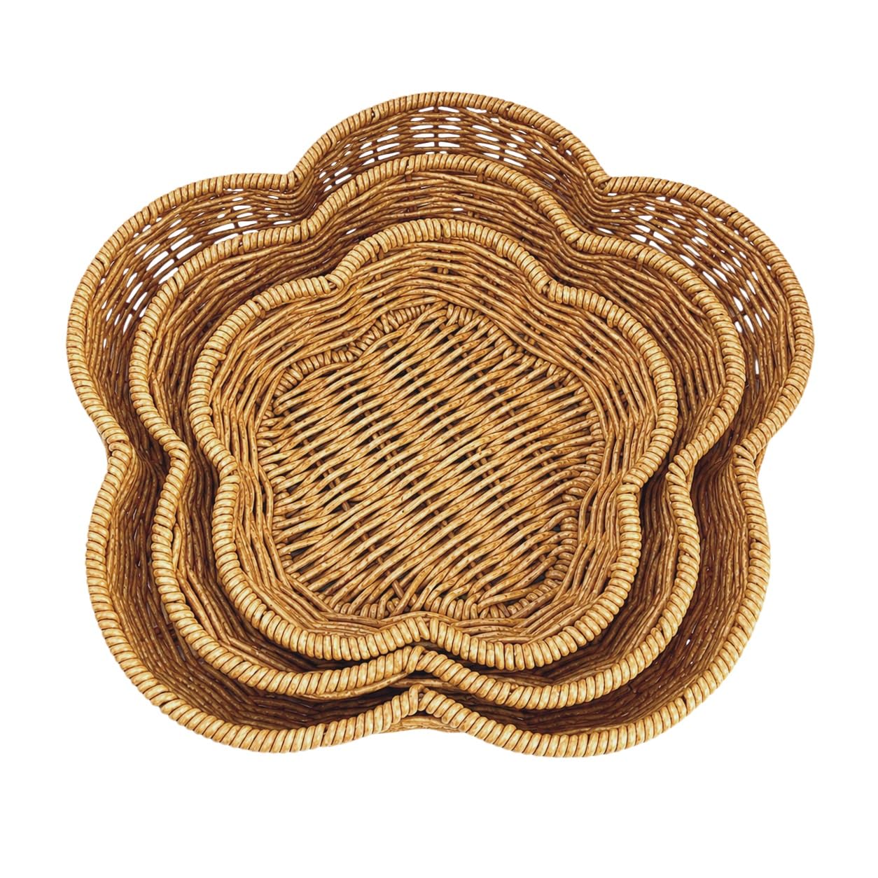 Easnea 3Pcs Imitation Rattan Flower Shape Fruit Basket, Decorative Woven Serving Tray