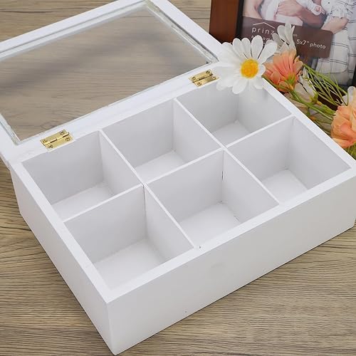 Miniatura 4 de Nosotros Caja de té de madera, organizador de bolsas de té, almacenamiento de té, 9 compartimentos con ventana transparente, contenedor hueco para