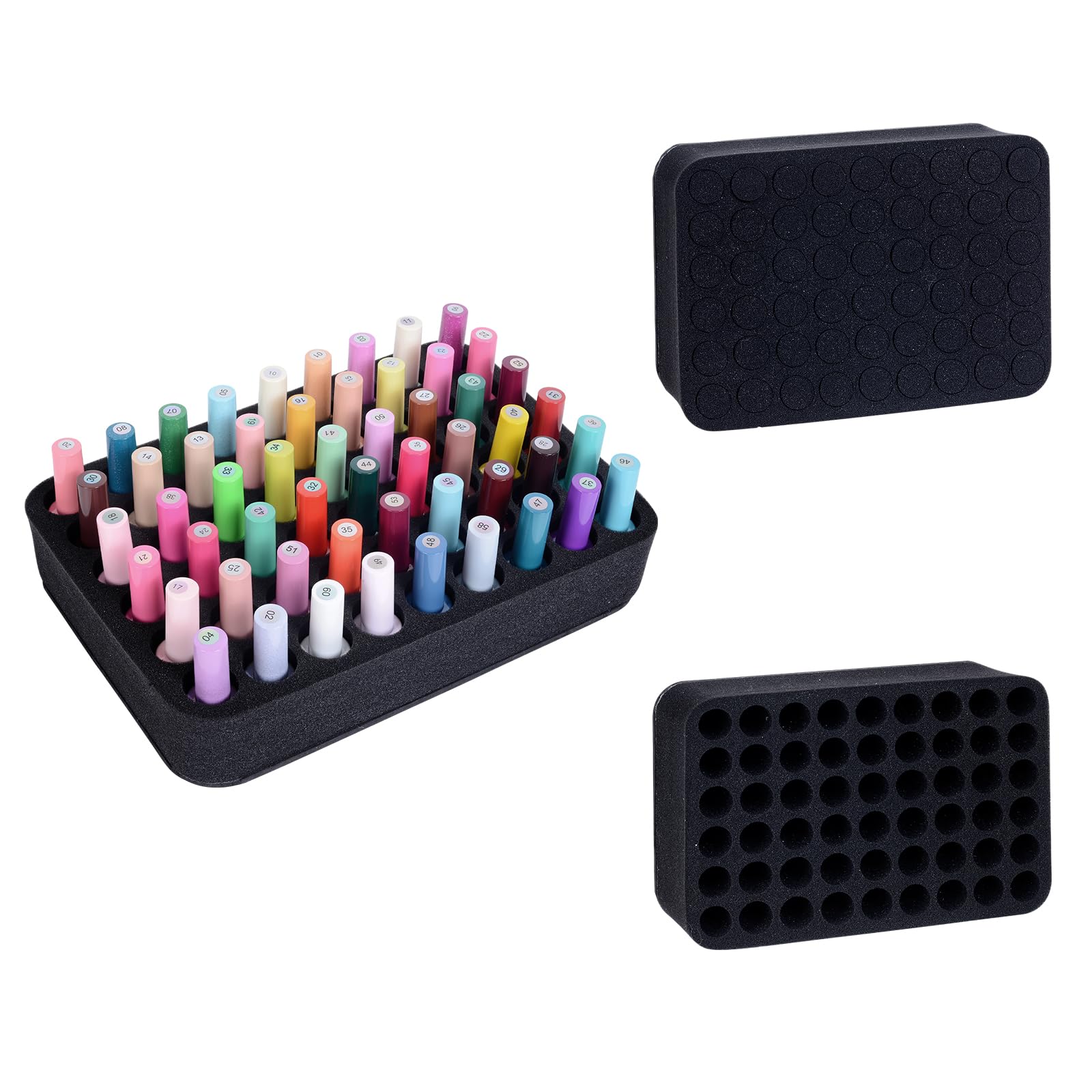 Soporte organizador de esmalte de uñas de espuma con ranuras para almacenamiento, 54 botellas (15 ml), bandeja de esmalte de uñas o aceite esencial para cajones, color negro