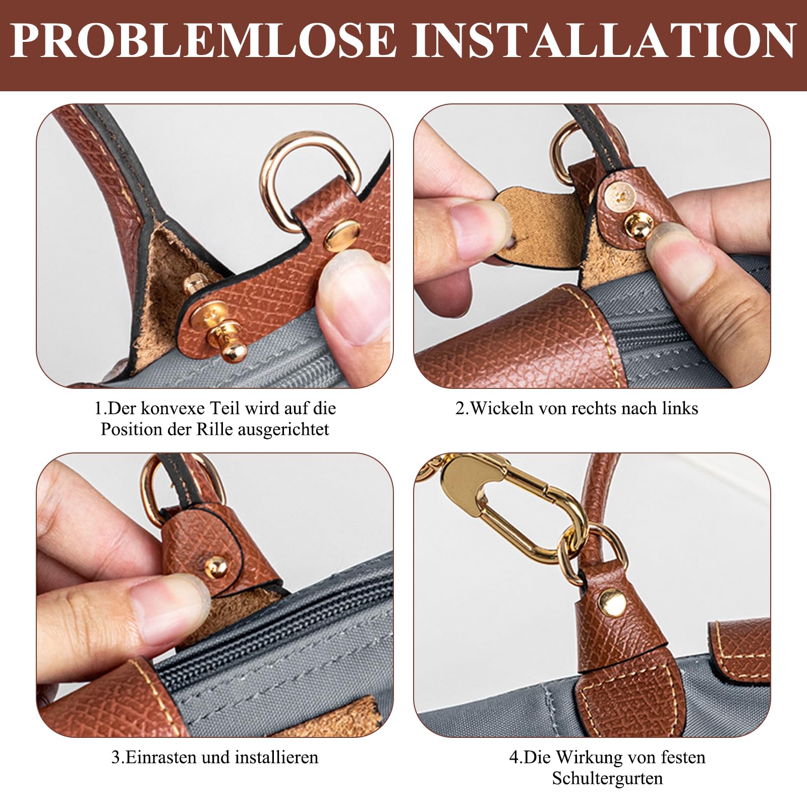 Tracolla Compatibile con Longchamp Mini Regolabili Strap No-Punch Compatibile con Longchamp le Pliage Mini Tracolla per Compatibile con Longchamp Borsa Donna Raccordi (Marrone，2.5cm)