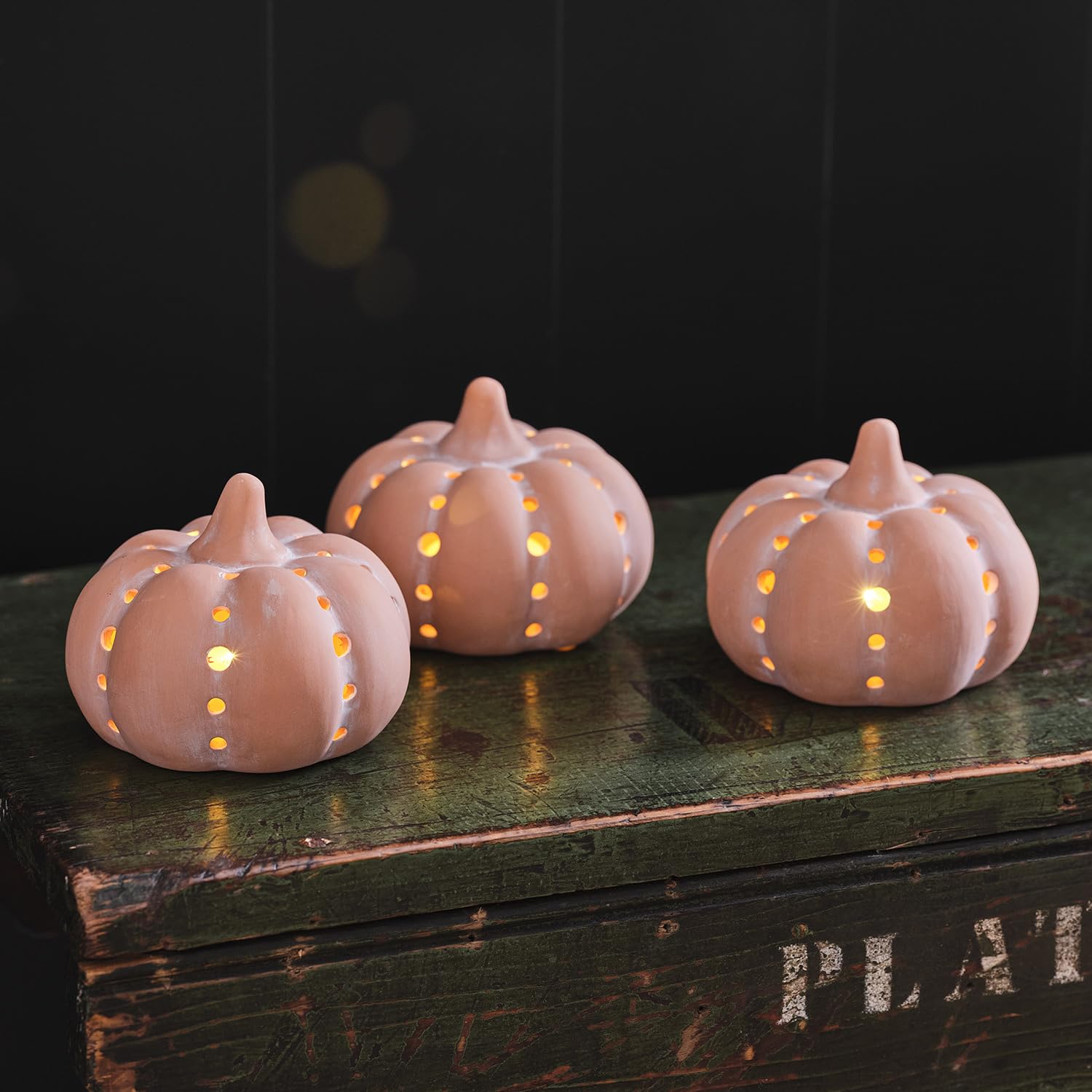 Citrouilles LED terre cuite Lights4fun pour une décoration d'automne sans danger