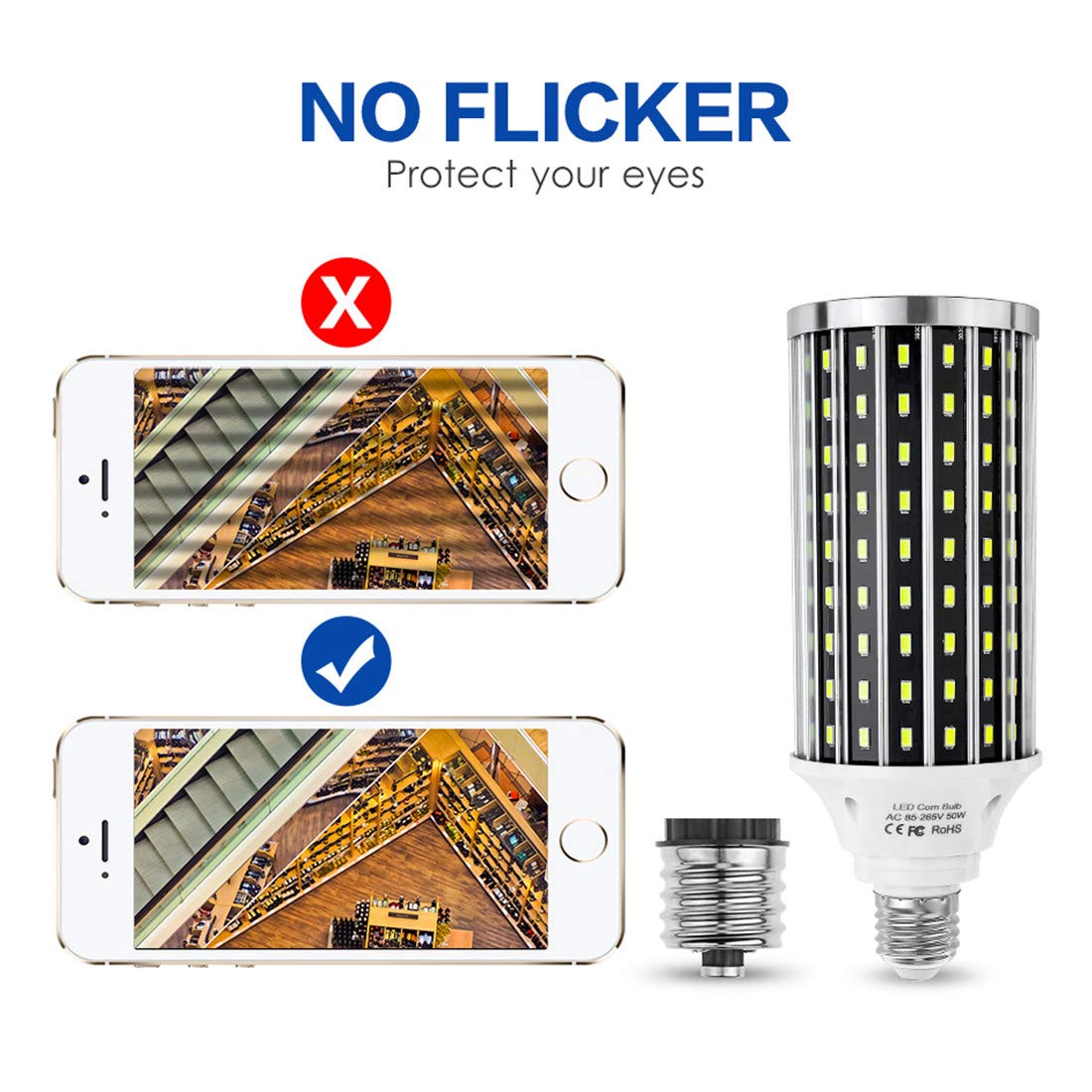 LED Maíz Bombilla Luz De Maíz 220V Bombilla LED E27 Luz De Vela 6000K Luz Diurna [13.800 Lúmenes] En Lugar De 400W De Halogenuros Metálicos Por Vatio Utilizada En Talleres De Garaje, Etc,White e27