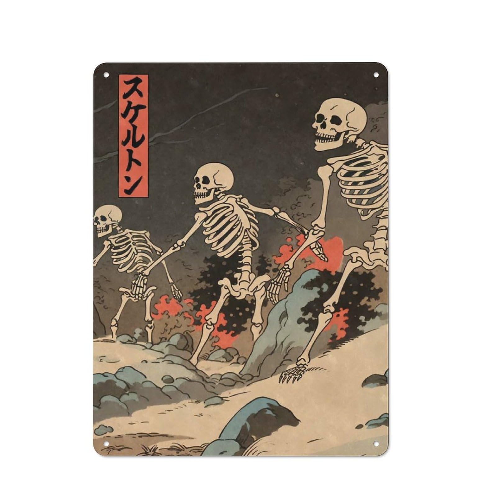 Junmoney Japanese Rising Skeletons For Café Or Restaurant, Vintage Metal Sign 40X30cm, For Vintage Wall Decor Fans, For Cafés, Pubs And Restaurants