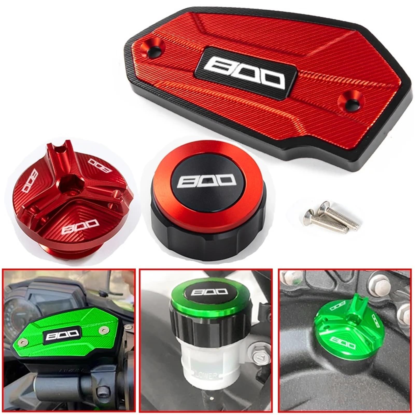 Adatto for Kawasaki Z800 Z 800 2013 2014 2015 2016 Moto Tappo olio freno anteriore e posteriore e Accessori di protezione tappo carburante(A set green)