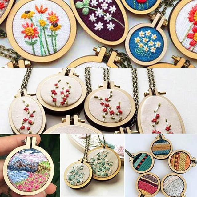 Healifty 10pcs Mini Embroidery Hoop Wooden Round Crossing Stitch Hoop Mini Ring Embroidery Circle Sewing Frame for Jewelry DIY Sewing Pendant Frame Craft Favors