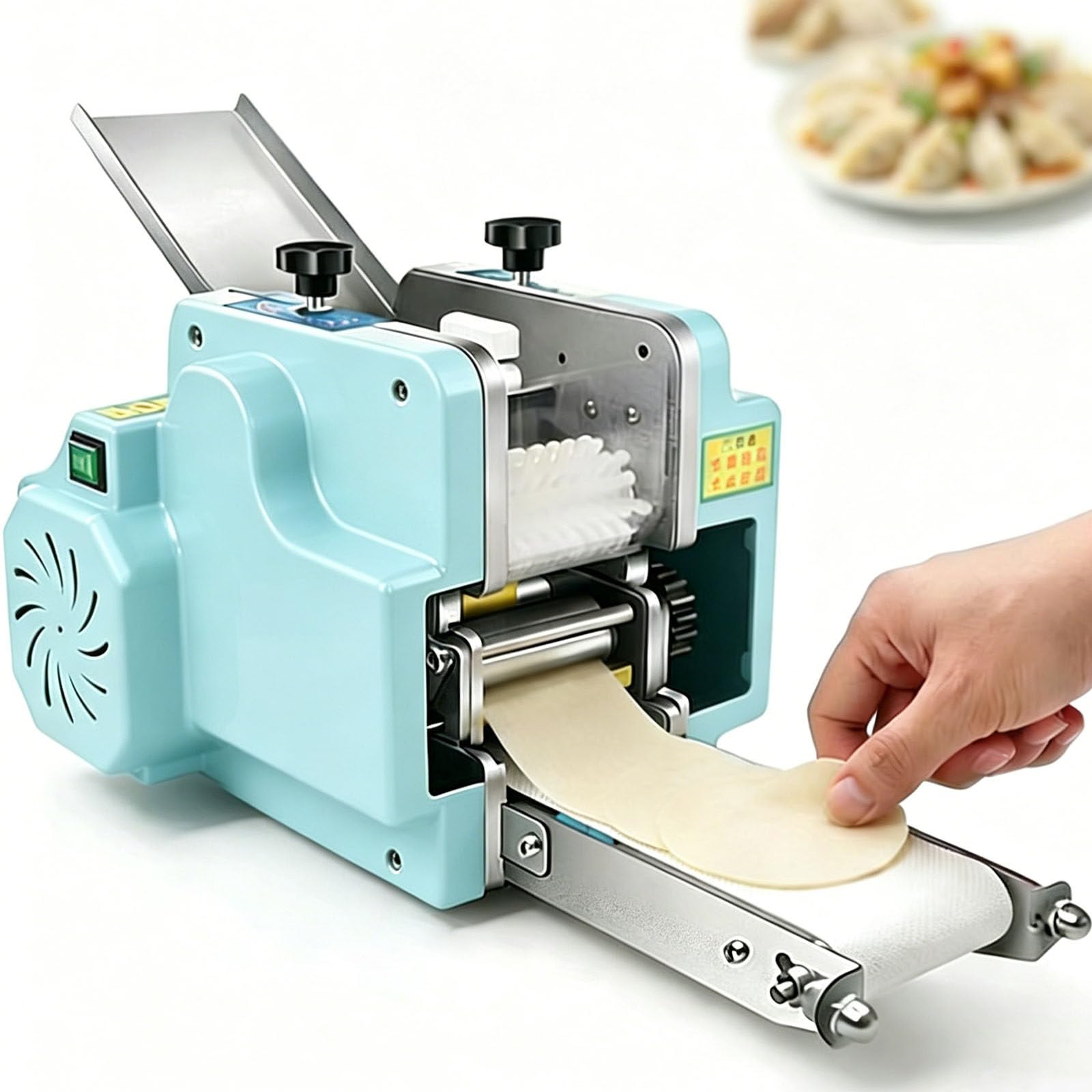 WDDBFL Automatic Dumpling Maker, 50-60 Pcs/Min, Adjustable Thickness Knob, 8cm (3.15 Inch) Round Design, Electric Wrapper Roller,for Home Meal Prep