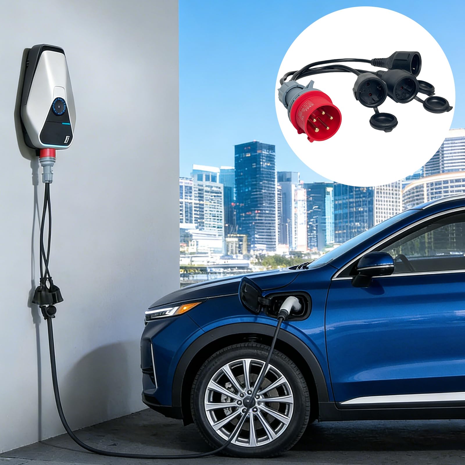 CEE Adaptateur Répartiteur Courant Fort 400V 16A Fiche Vers 3 x 230V Câble D'extensio Câble Camping avec Couvercle Rabattable Prise Terre IP44 Caravane Industrie Utilisation
