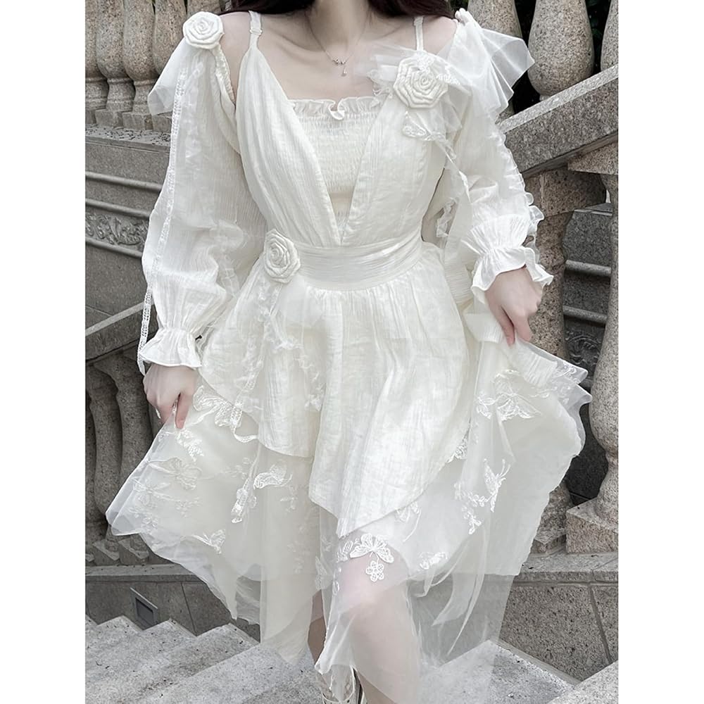 ロリータ ゆめかわいい　宮殿風 ゴスロリ 蝶結び オーガンジー　お嬢様 姫 Amazon.co.jp: [トクとユウ] ロリータ ワンピース 白 刺繍