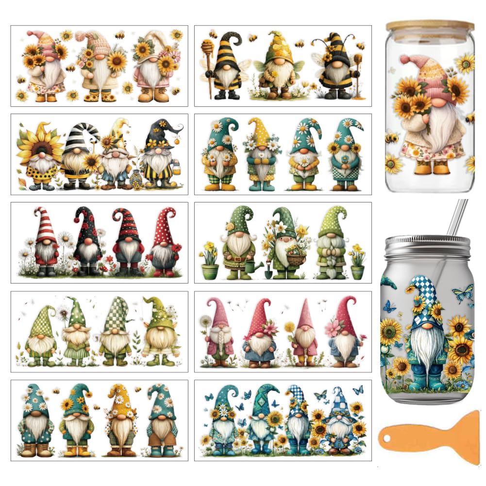 arricraft 10 Sheets Flower Gnome UV DTF Cup Wrap Stickers — image 1