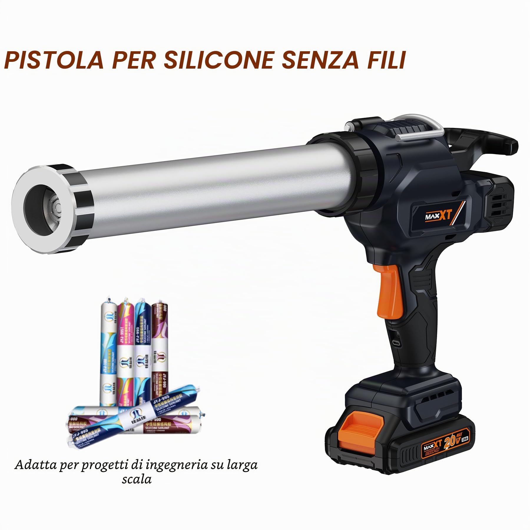 MAXXT Pistola per Calafatare Senza Fili - 2,0AH Batteria inclusa, Design Anti-Gocciolamento, compatibile 300-600ml Sacchetti in Salsiccia