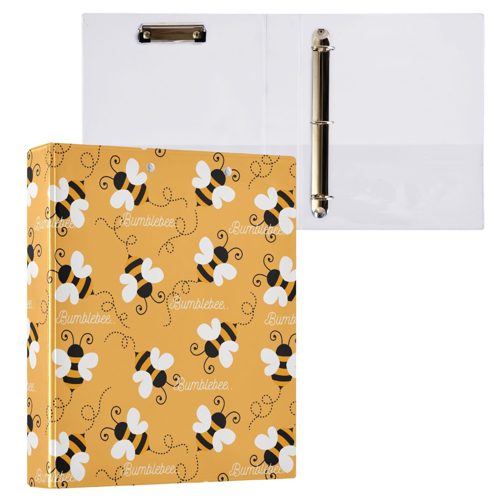 Vuiyean Bumblebee Quote Cute Yellow Bee Binder 3 Ring 1.5 Inch Binder with Clipboard&Pockets, Hardcover Binders Heavy Duty Large File Folder for Office School Supplies - Holds 200 Sheets — image 1