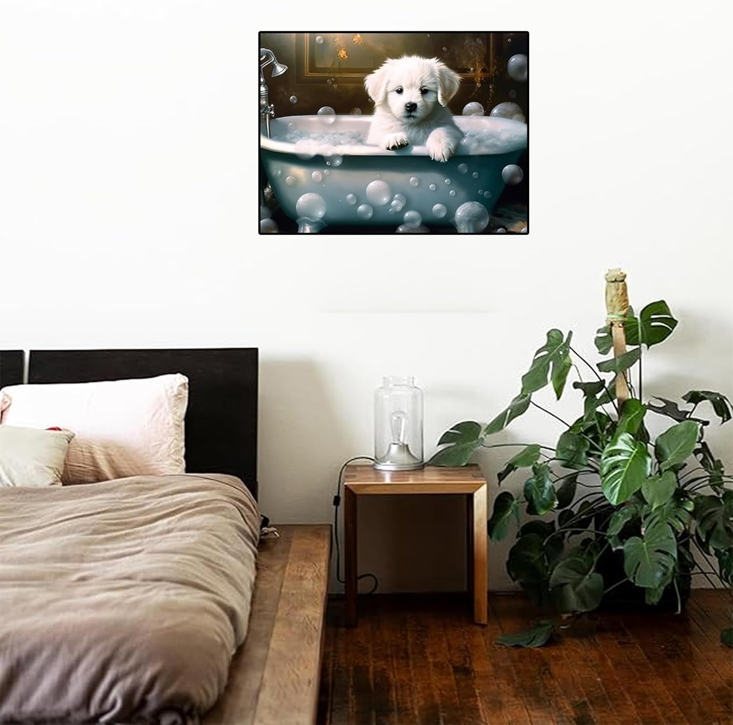 HMDIIMGE Golden Retriever Dog Christmas Gifts Diamond Painting Kits, Puppy in Bathtub Diamond Art for Adult, Gem Painting Crafts Bathroom Wall Decor for New Year's Day Valentines Day Gifts 12x16 inch