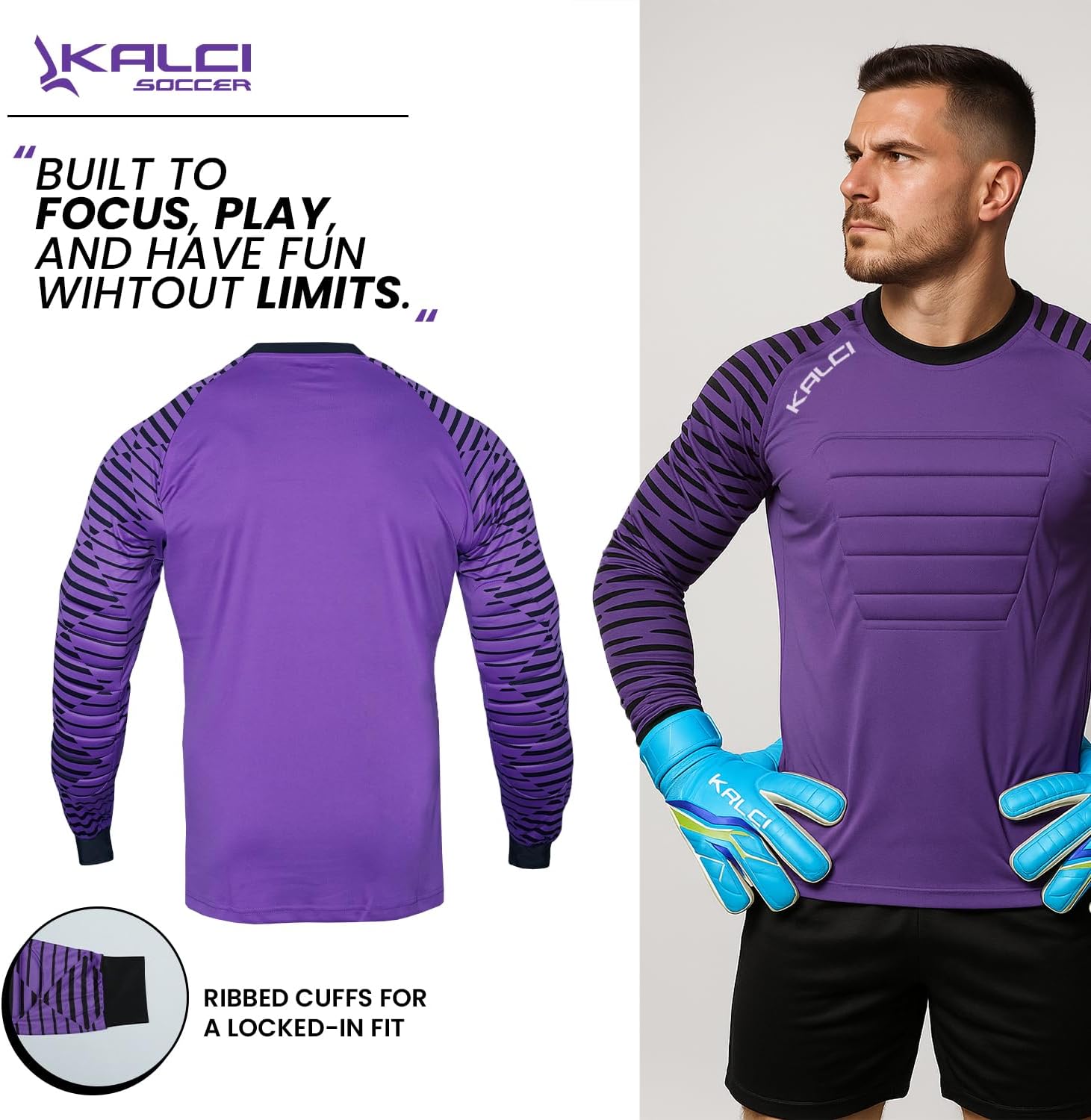 Kalci Soccer Goalie Shirt, Padded Goalkeeper Jersey, Youth/Adult & Kids Sizes, Long Sleeve Football Padded Shirt Mens