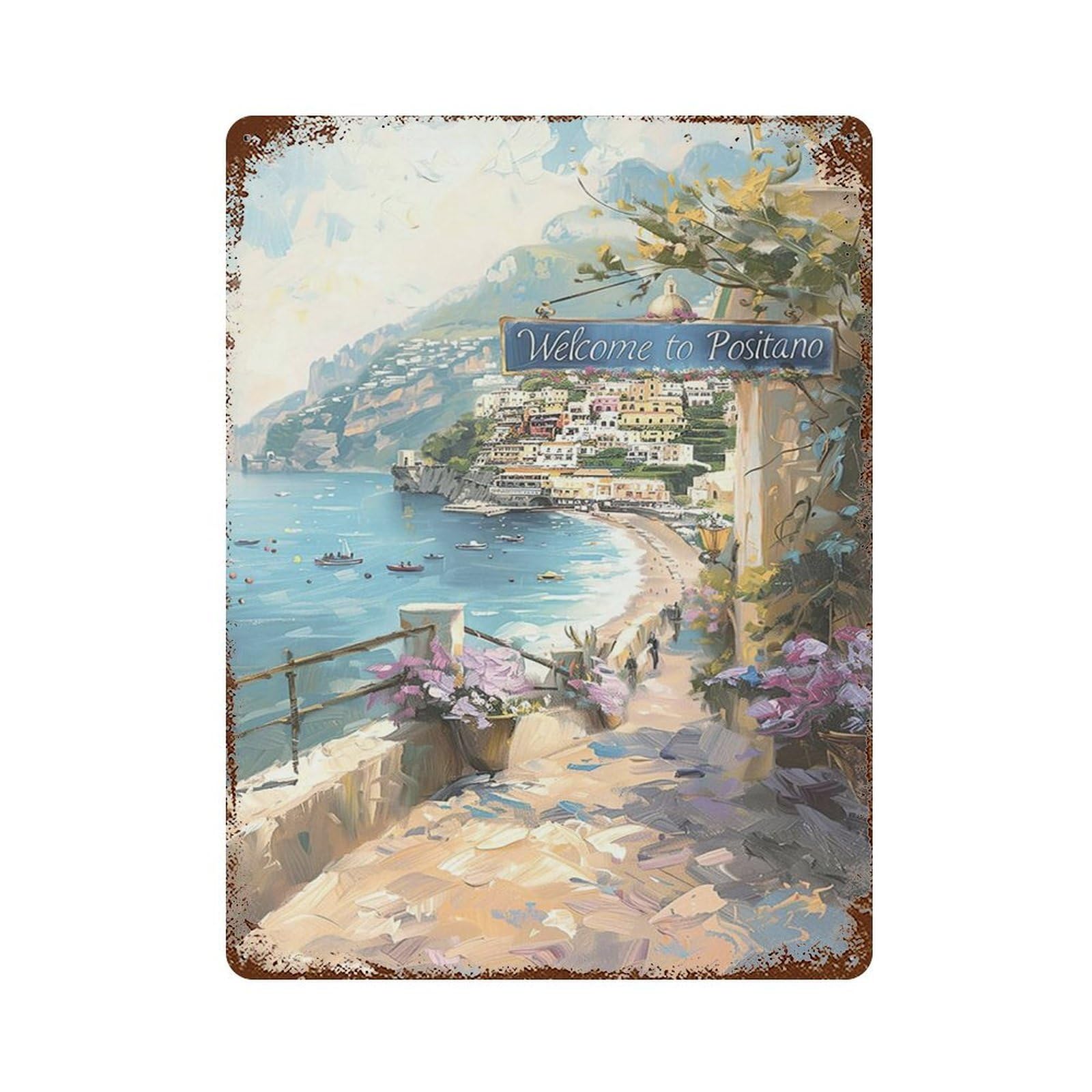 xiaoxiaoshen Cityscape Amalfi Coast Positano Wall Decor Art Metal Tin Poster Modern Home Decor Art Home Bar Shop Decorations Vintage Sign 40x30cm