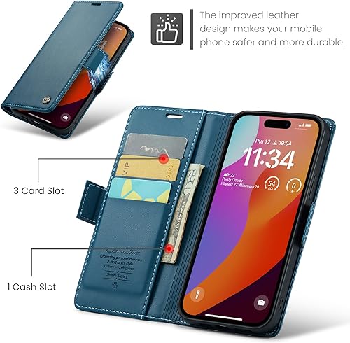 Miniatura 3 de Compatible con iPhone 15 Pro Max, funda de piel sintética con tapa y soporte para tarjetas con bloqueo RFID carcasa interior de TPU a prueba de