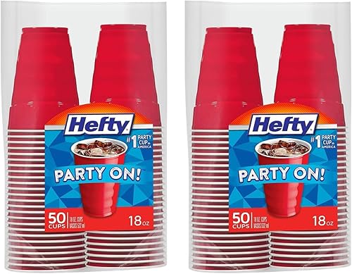 Miniatura 1 de Hefty Easy Grip - Vasos fríos de plástico desechables, color rojo, 18 onzas, 50 unidades (paquete de 2)
