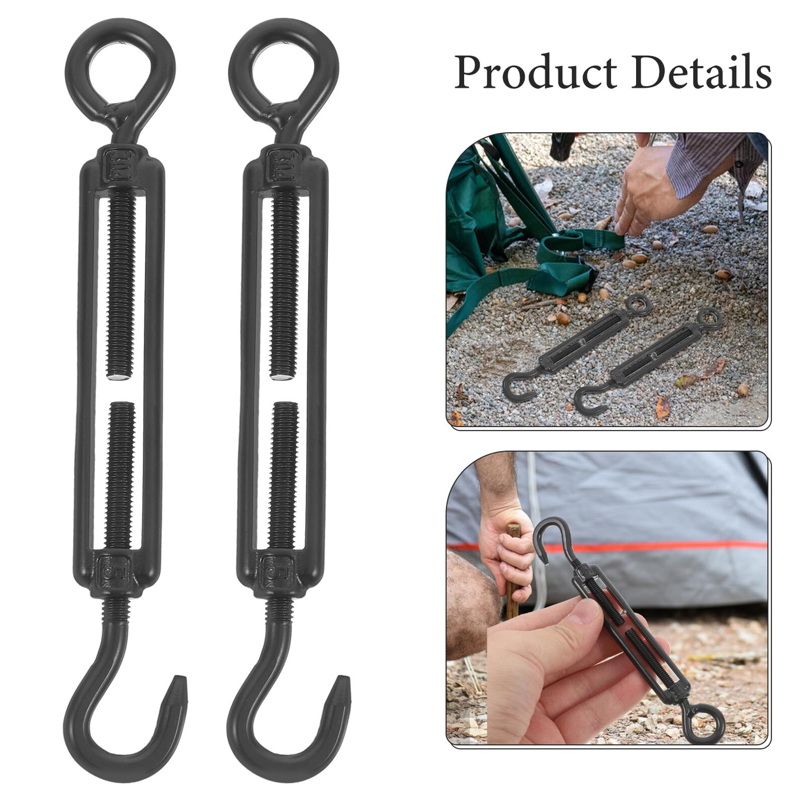 Veemoon Set da 5 Tenditori a Vite in Acciaio Inox 304 Gancio e Occhiello M5 Tenditori per Cavi Metallici per Vele Ombreggianti Resistenti Finitura Elettroforesi Nera per Uso Domestico e