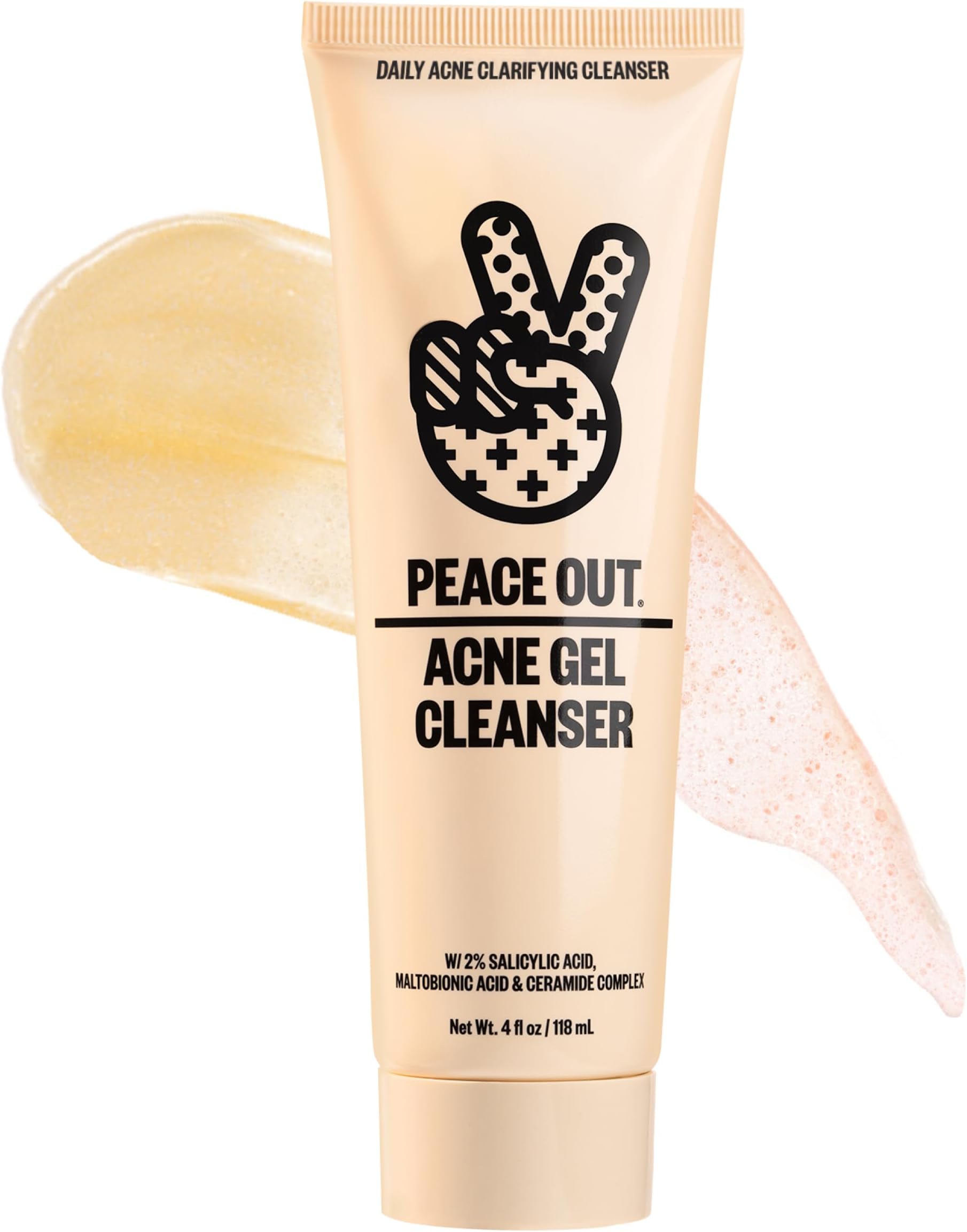 PEACE OUT Acne Gel Cleanser, With 2% Salicylic Acid for Breakouts, Blemishes & Blackheads, Daily Face Wash with Ceramides to Unclog Pores, Support Skin Barrier (4 fl oz)