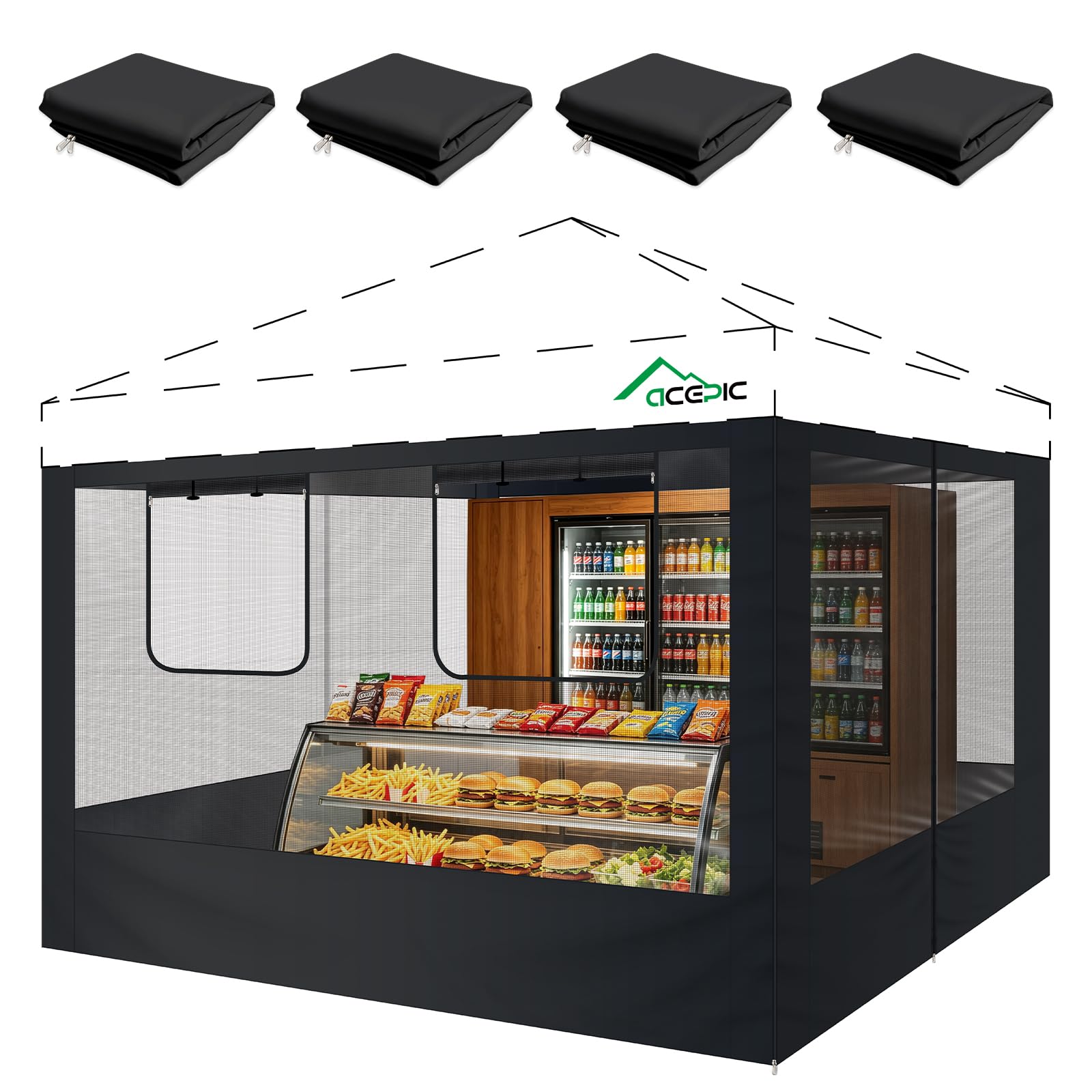 Photo 1 of ACEPIC 10x10ft Mesh Canopy Sidewalls Kit (Black, 4PCS)