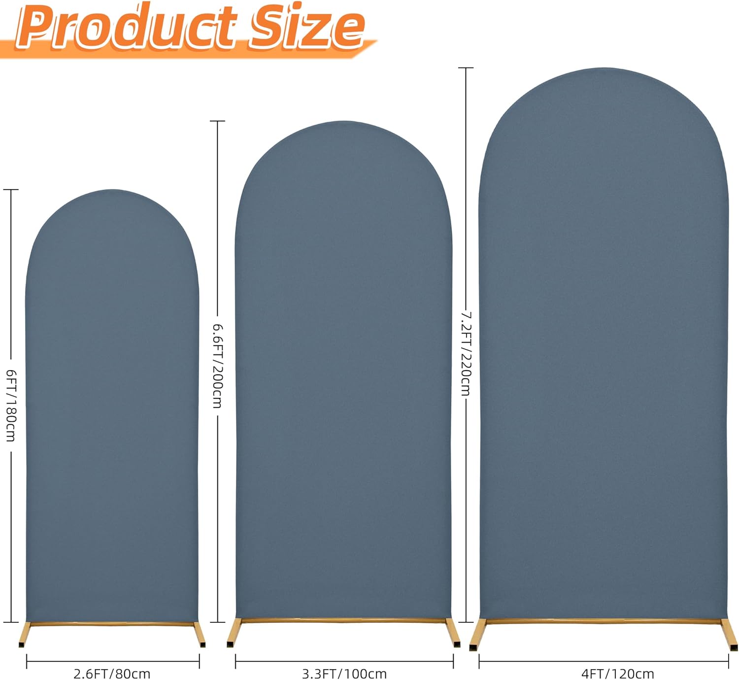 3-Piece Arch Cover Bundle – 7.2FT, 6.6FT & 6FT Stretch Spandex Backdrop Set – Wedding, Birthday & Photo Booth Arch Covers for Every Event 7.2FT 6.6FT 6FT Dusty Blue