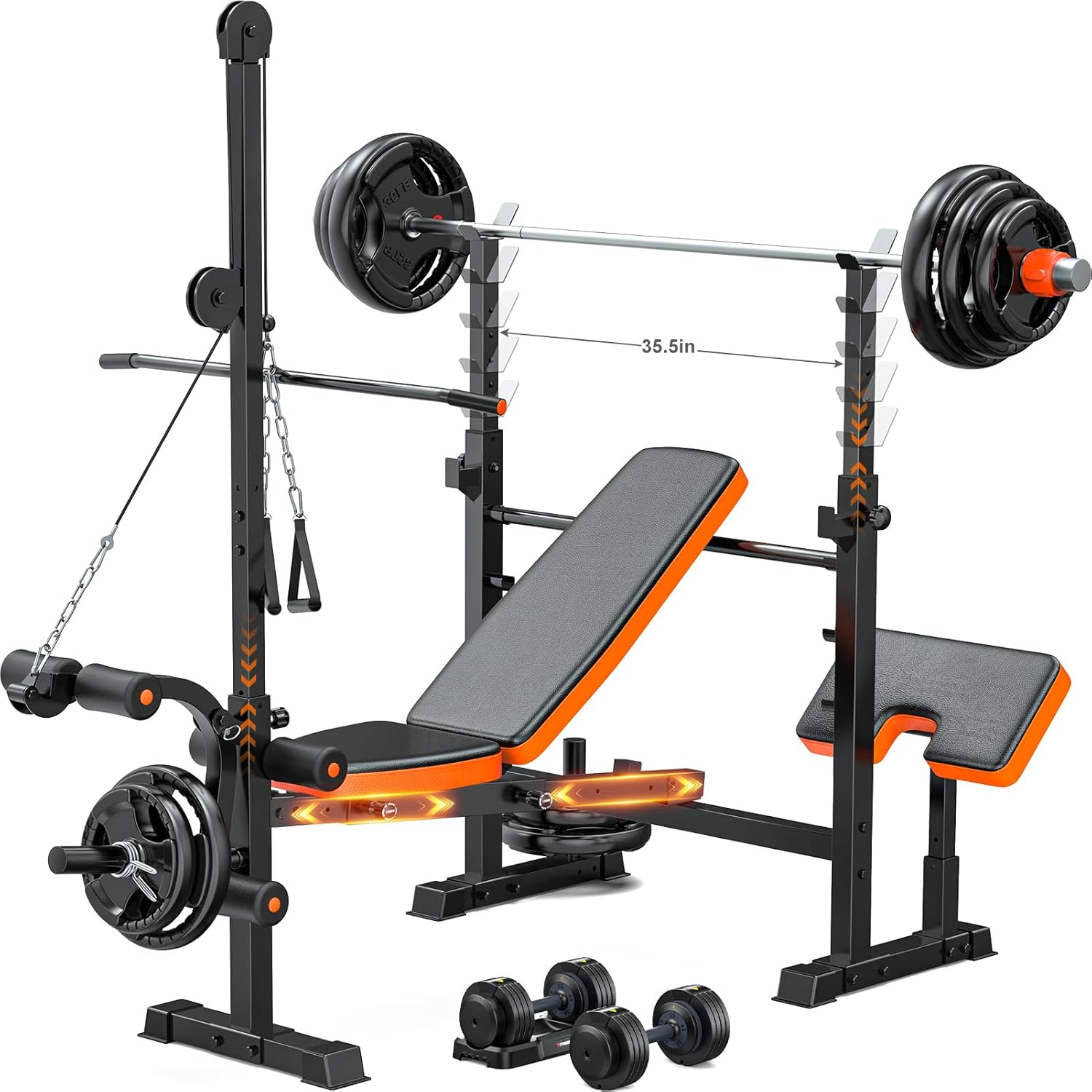 Fostoy 800lbs 8-in-1 Weight Bench – Lat Pulldown, Leg Extension/Curl, Press Bench with Preacher Curl & Adjustable Seat for Home Gym