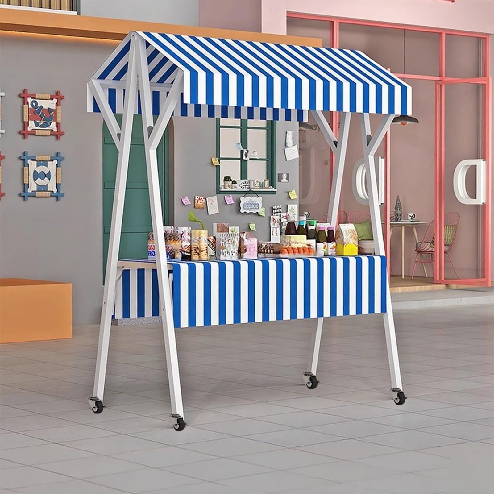 Carrello pieghevole del venditore dello street food sulle ruote con il baldacchino di Oxford, contatore portatile dell'esposizione per le fiere e la vendita