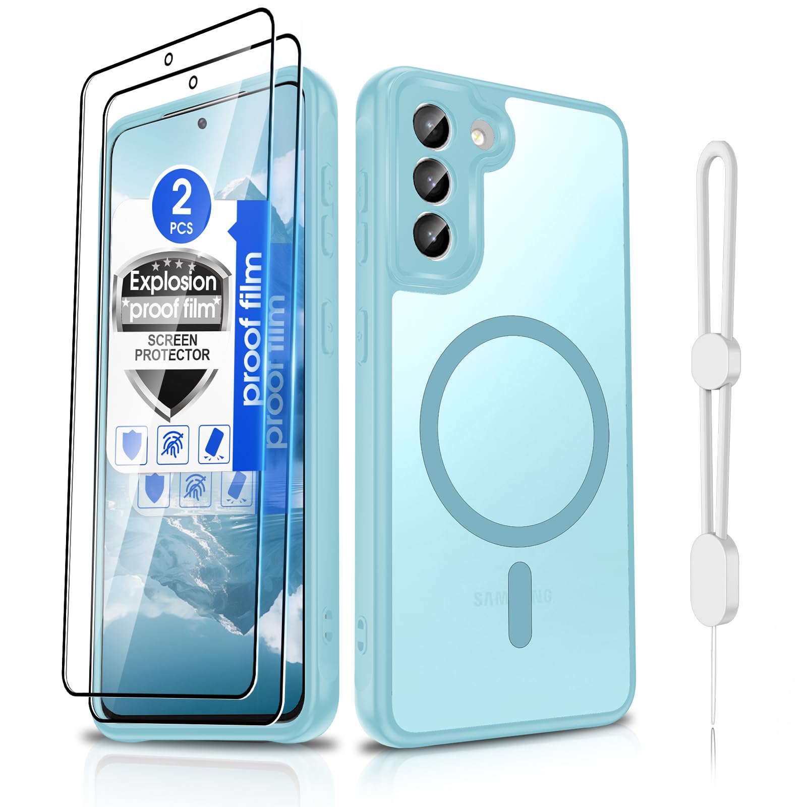 Dizn for Samsung Galaxy S21 Plus Case,with [2 Pack Explosion-Proof Film], Compatible with MagSafe, Matte Translucent and Military-Grade Shockproof for 6.7-Inch S21+ 5G,Light Blue