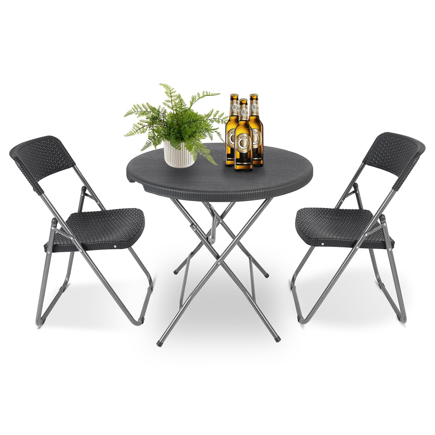 Sekey Balkonset 3 Teilig, Klappbar Balkonset Kleiner Balkon 2 Personen, Bistro Gartenmöbel Set Rattan Wetterfest, Belastbarkeit Klappstuhl 200KG & Klapptisch 50KG, Balkonmöbel Set Bistro