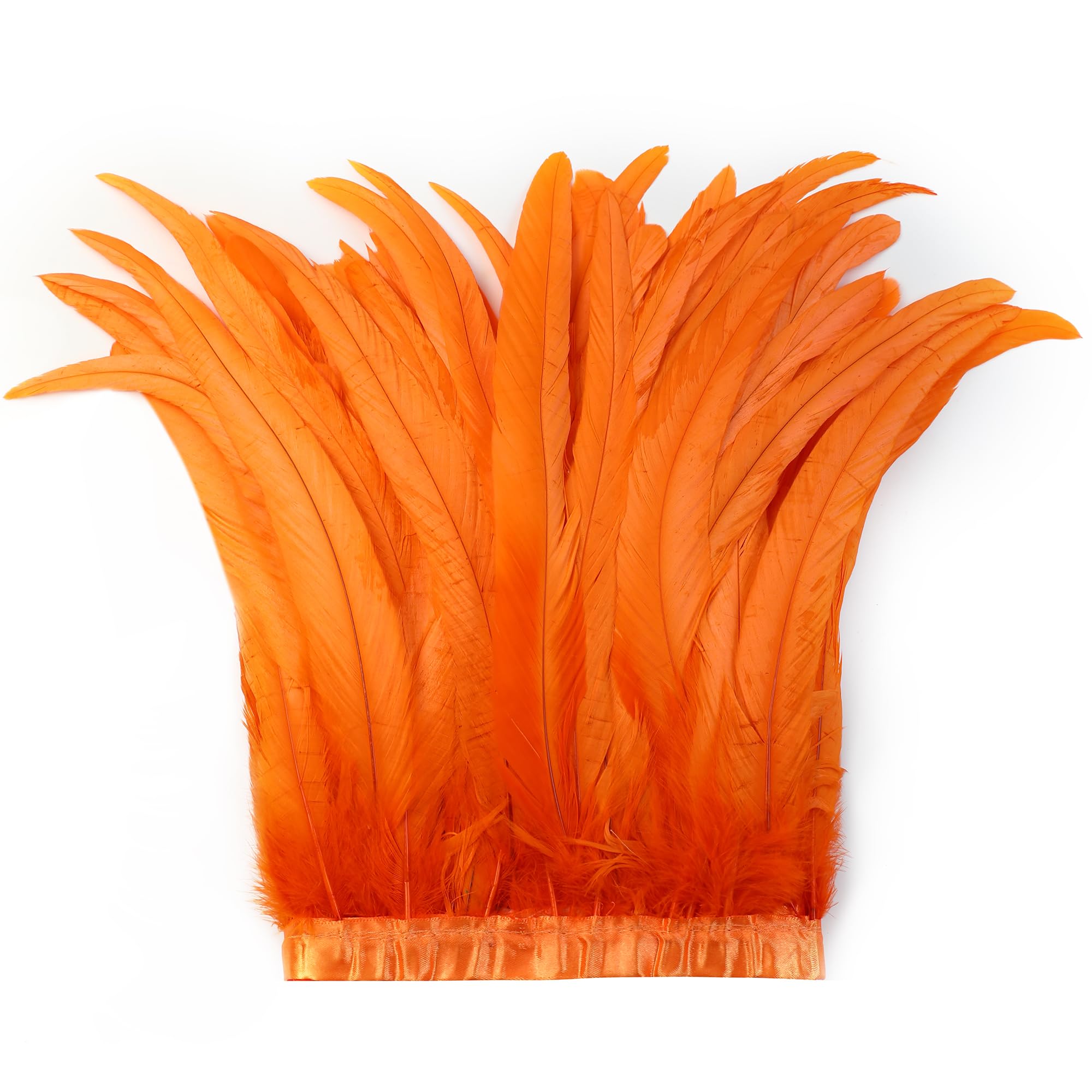 Holmgren Orange Rooster Feather Trim - 10-12inch 2 Yards Natural Rooster Feathers Trim for Sewing Crafts, Feather Cape Shawl, Headdress, Capes, Wings, Cosplay and Halloween Costumes (Orange) — image 1
