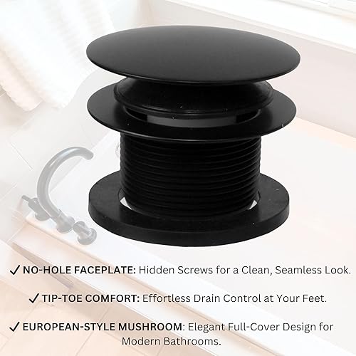 Miniatura 7 de Westbrass Juego de adornos de bañera con punta de hongo con placa frontal flotante, negro mate, D398RK-62