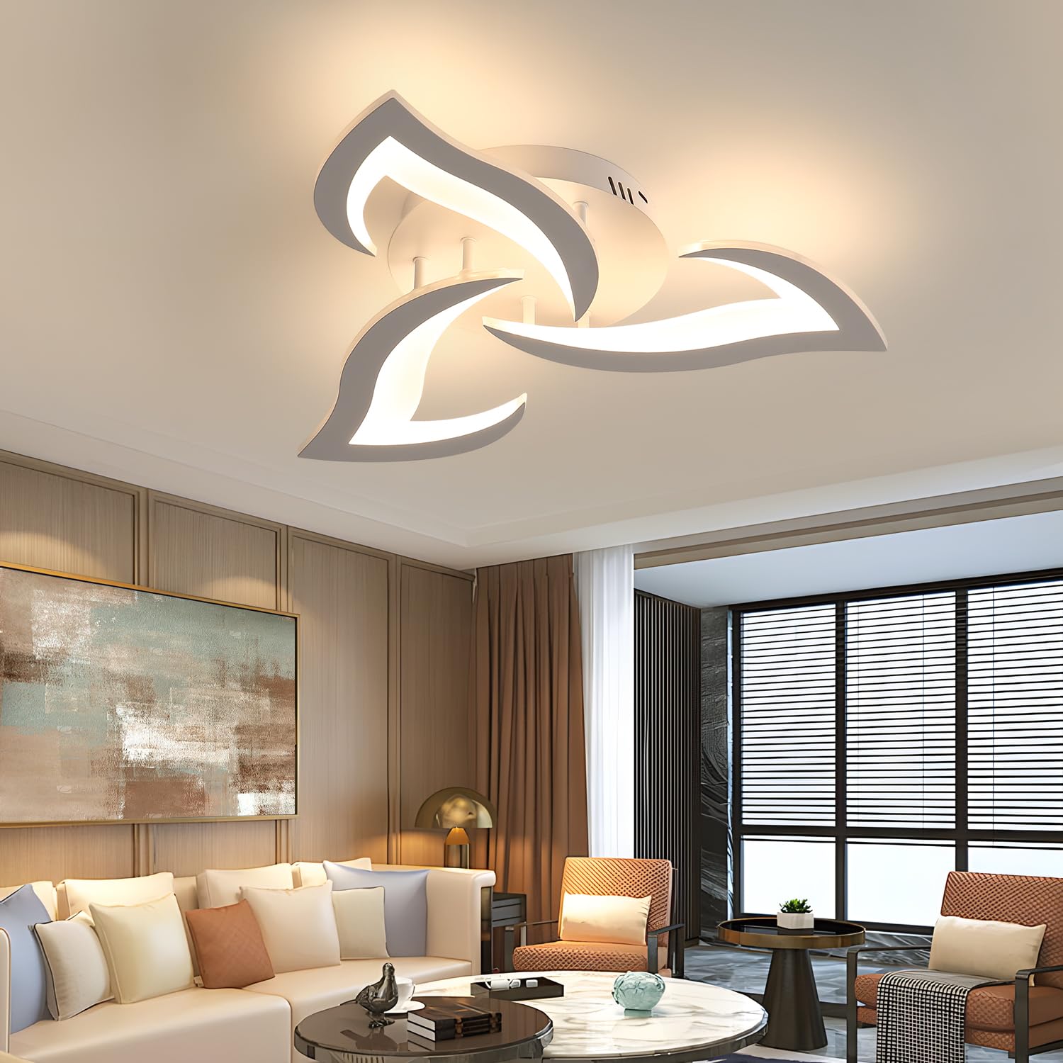 Comely Lámpara de Techo LED 36 W – Diseño Flor Blanca 52 cm – Luz Cálida 3000 K – Moderna para Salón, Dormitorio y Cocina