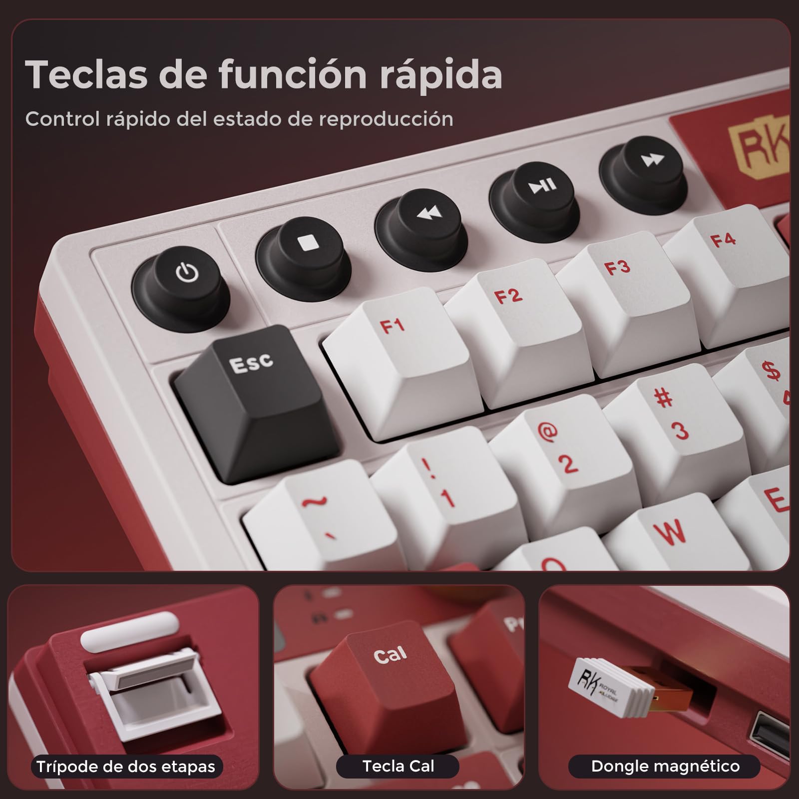 RK M87 Teclado US 75% Gasket BT/2.4G/USB-C Pantalla Dual Knob RGB Hot-Swap