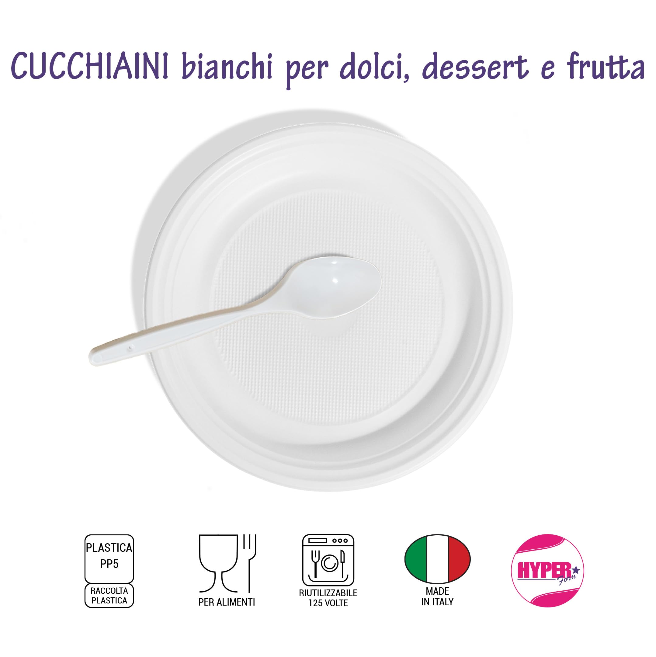 HYPER form 200 Cucchiaini in Plastica Bianchi Riutilizzabili per Aperitivo e Dessert