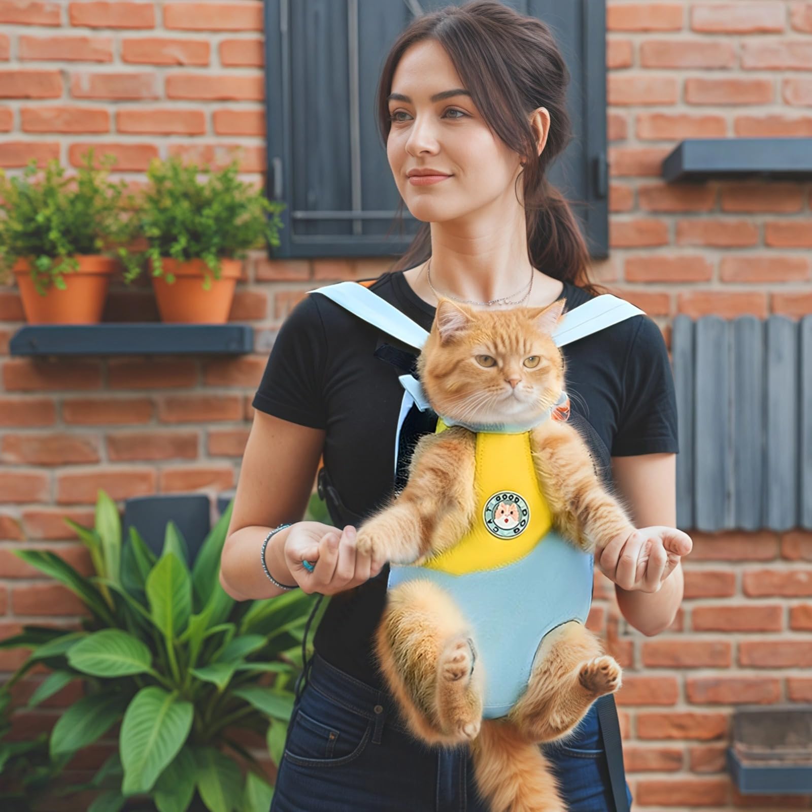 Mochila ajustable para mascotas, hebilla de seguridad, tela Oxford, se adapta a perros o gatos pequeños y medianos, apto para viajes, azul y amarillo, S-Xxxl