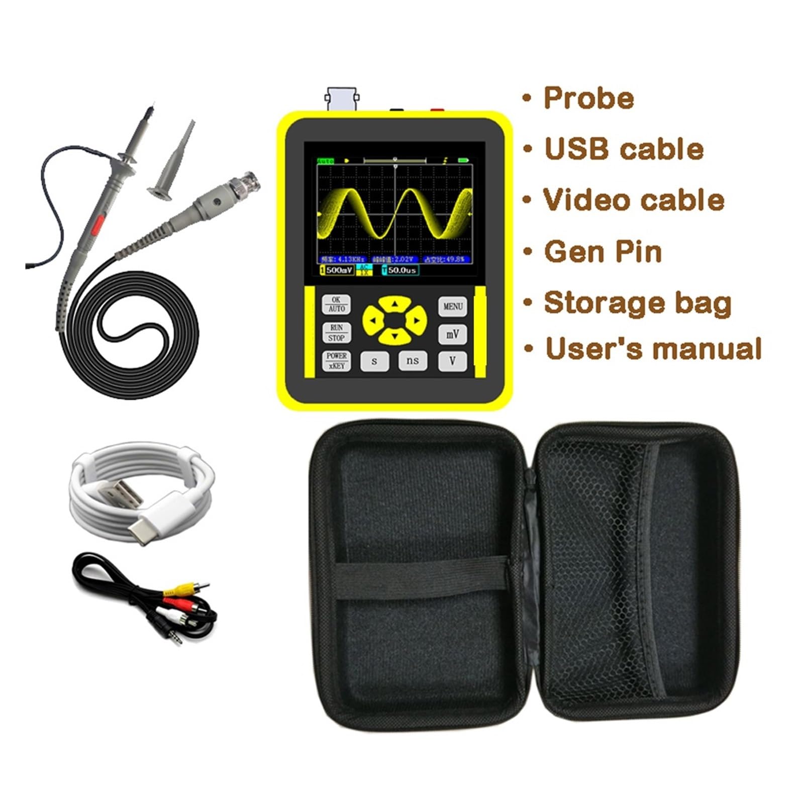 Oscilloscope numérique 120M de bande passante, Oscilloscope double canal 10mV, sensibilité verticale minimale, analyse du spectre FFT Identification rapide
