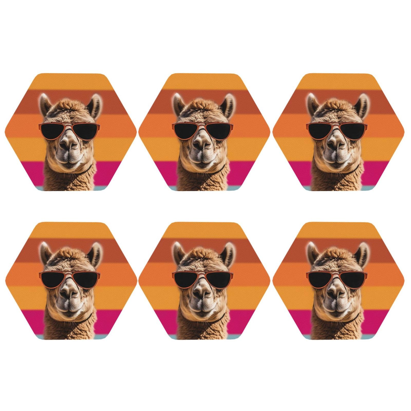6pcs Leather Coasters for Drinks, Camel Wearing Sunglasses Drink Coasters for Tabletop Protection, 4" Cup Coasters for Coffee Table Decor, Non-Slip Drinking Cup Mat for Hot Or Cold Drink