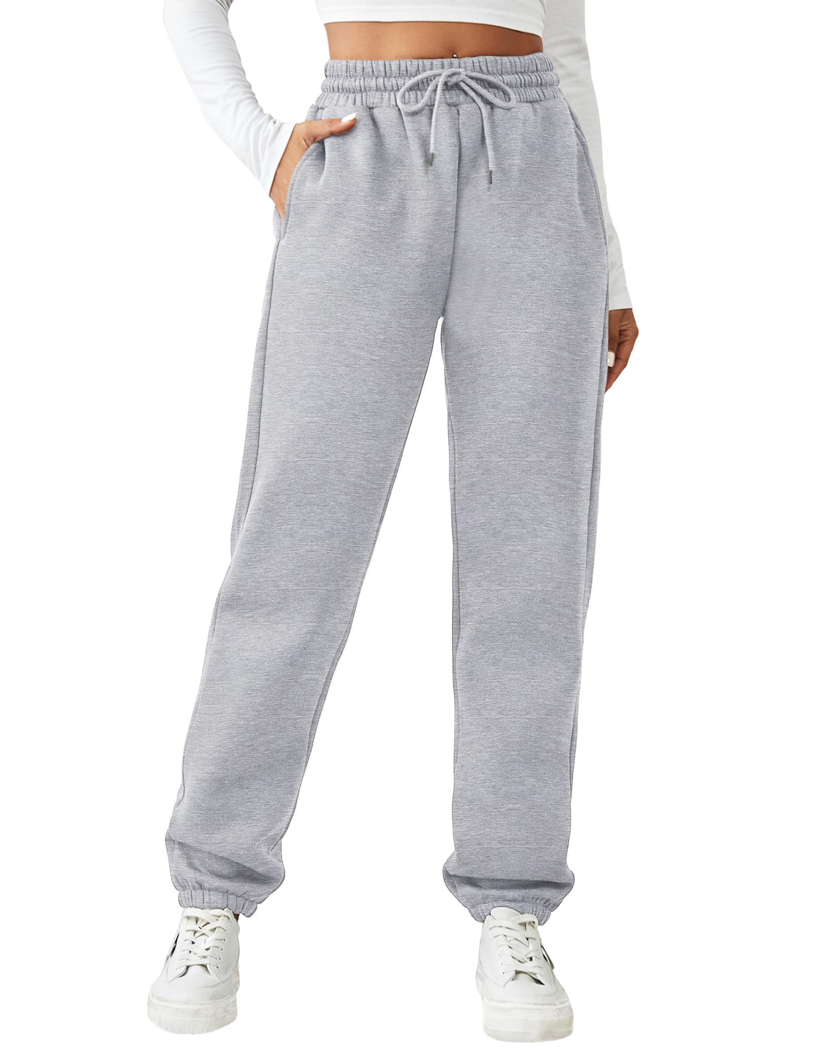 PINSPARK Damen Jogginghose Lang Sporthose Baumwolle Traininghose Fitness High Waist Freizeithose Lockere Sweatpants mit elastischem Bund und Taschen