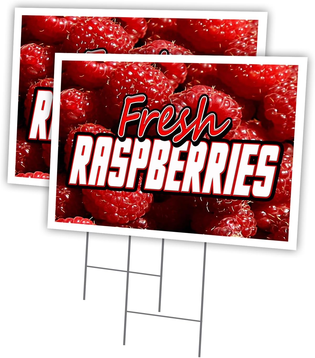 Fresh Raspberries 2 Pack of 12" x 16" Yard Sign & Stake Outdoor Plastic Window | Advertise Your Business | Stake Included Image On Both Sides | Made in The USA