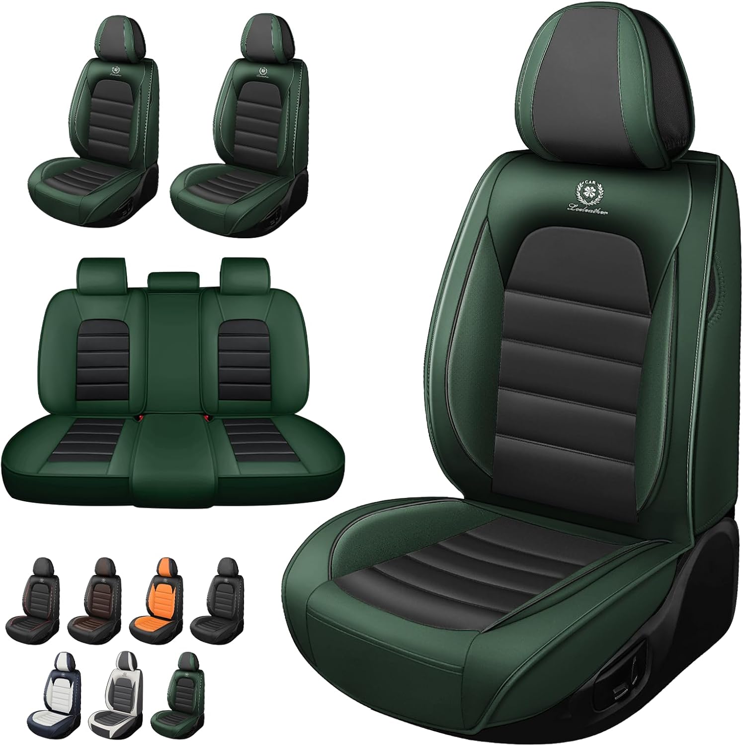 Car Seat Covers for 85% of Toyota, Waterproof Leather Seat Cover with Storage Pockets?Breathable Automotive Seat Covers Fits 85% of Toyota Vehicles (Black&Green,Full Set)