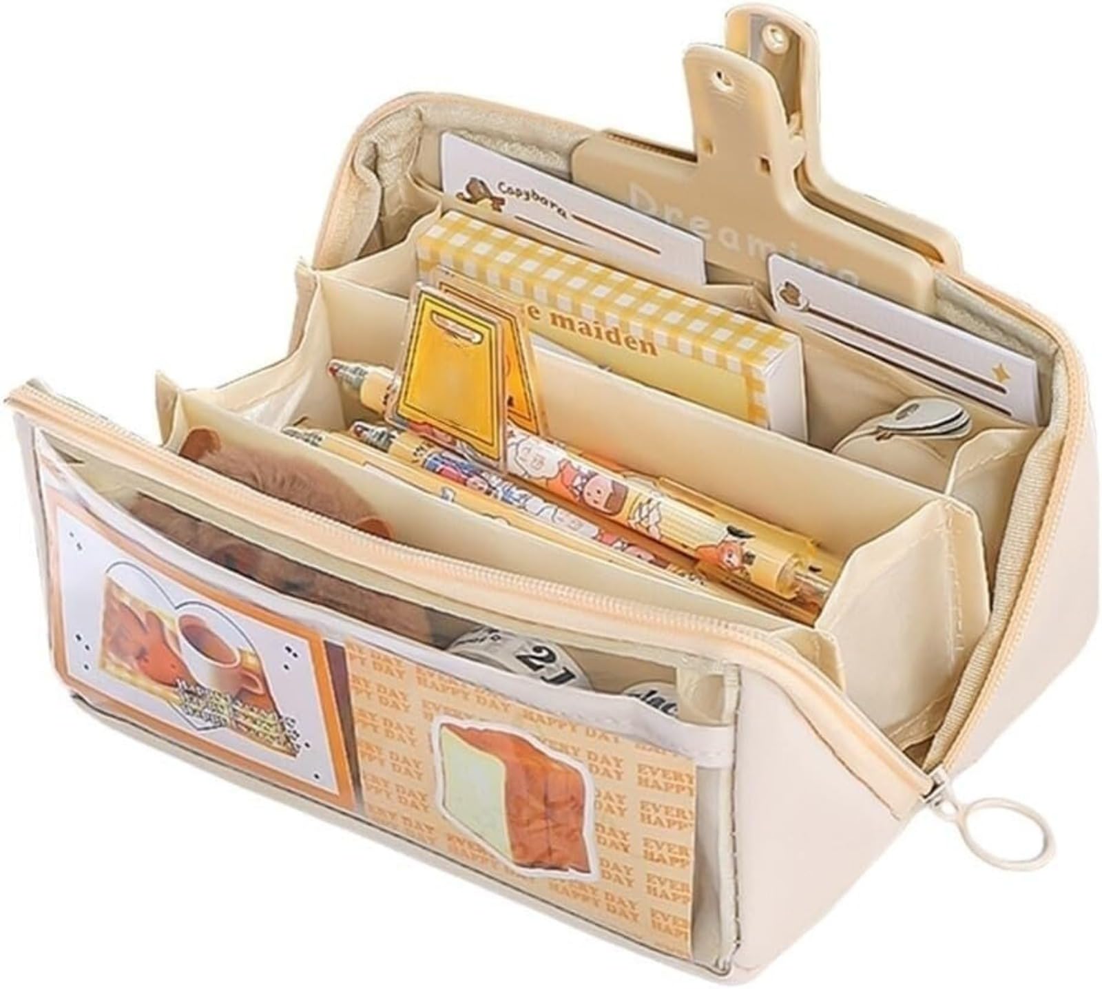 Large Pencil Case with 3 Compartments, Pencil Case for School Supplies, Makeup Bag for Girls Boys Students Beige, beige, 22 x 8 x 8 cm, Modern