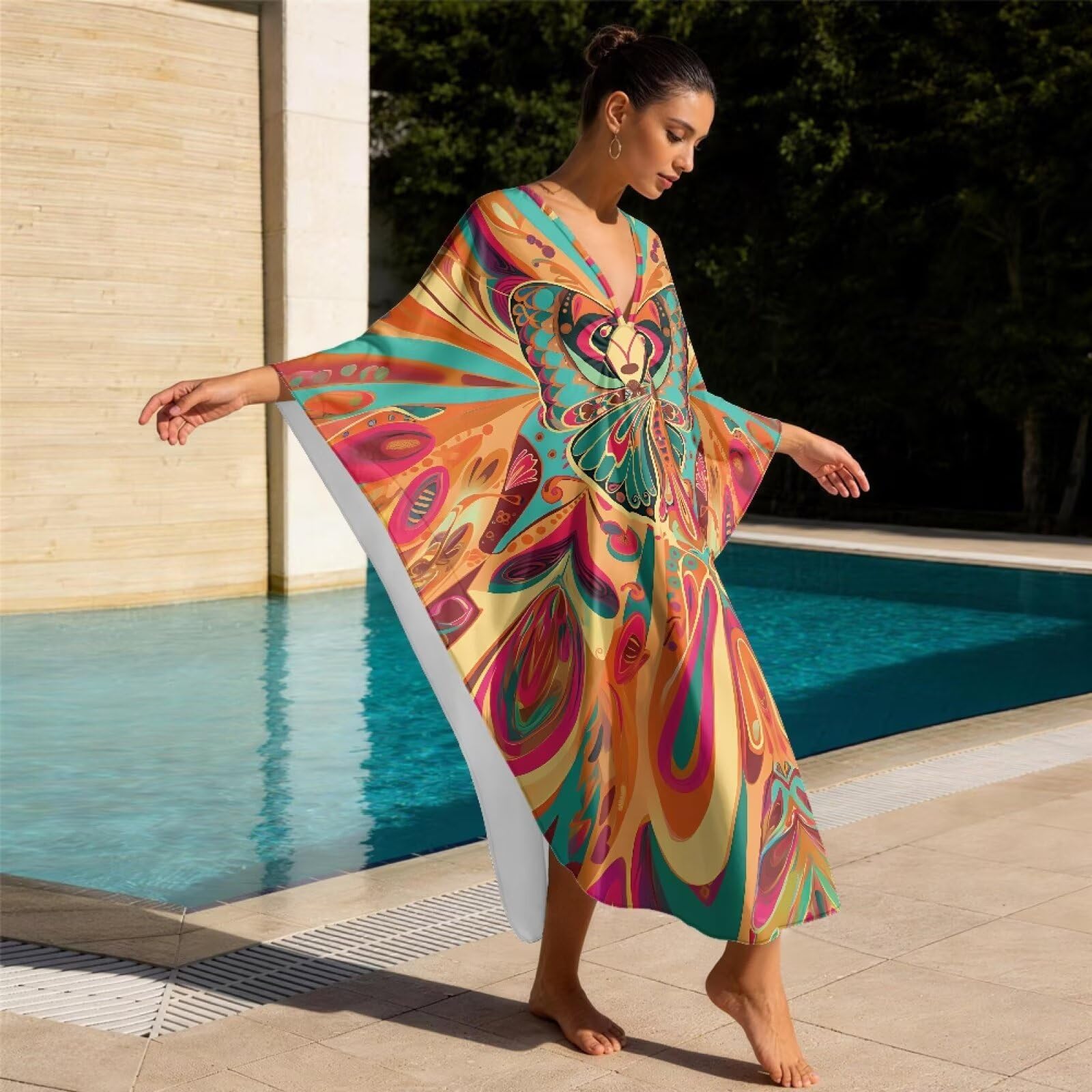 Poceacles Maxi abito estivo da donna, caftano taglie forti, da spiaggia, copricostume da bagno da viaggio