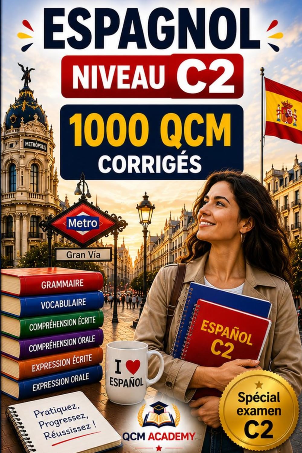 Espagnol Niveau C2: 1 000 QCM corrigés | Cahier d'entraînement pour atteindre la maîtrise quasi-native de l'espagnol | Vocabulaire, grammaire, conjugaison, orthographe | CECRL