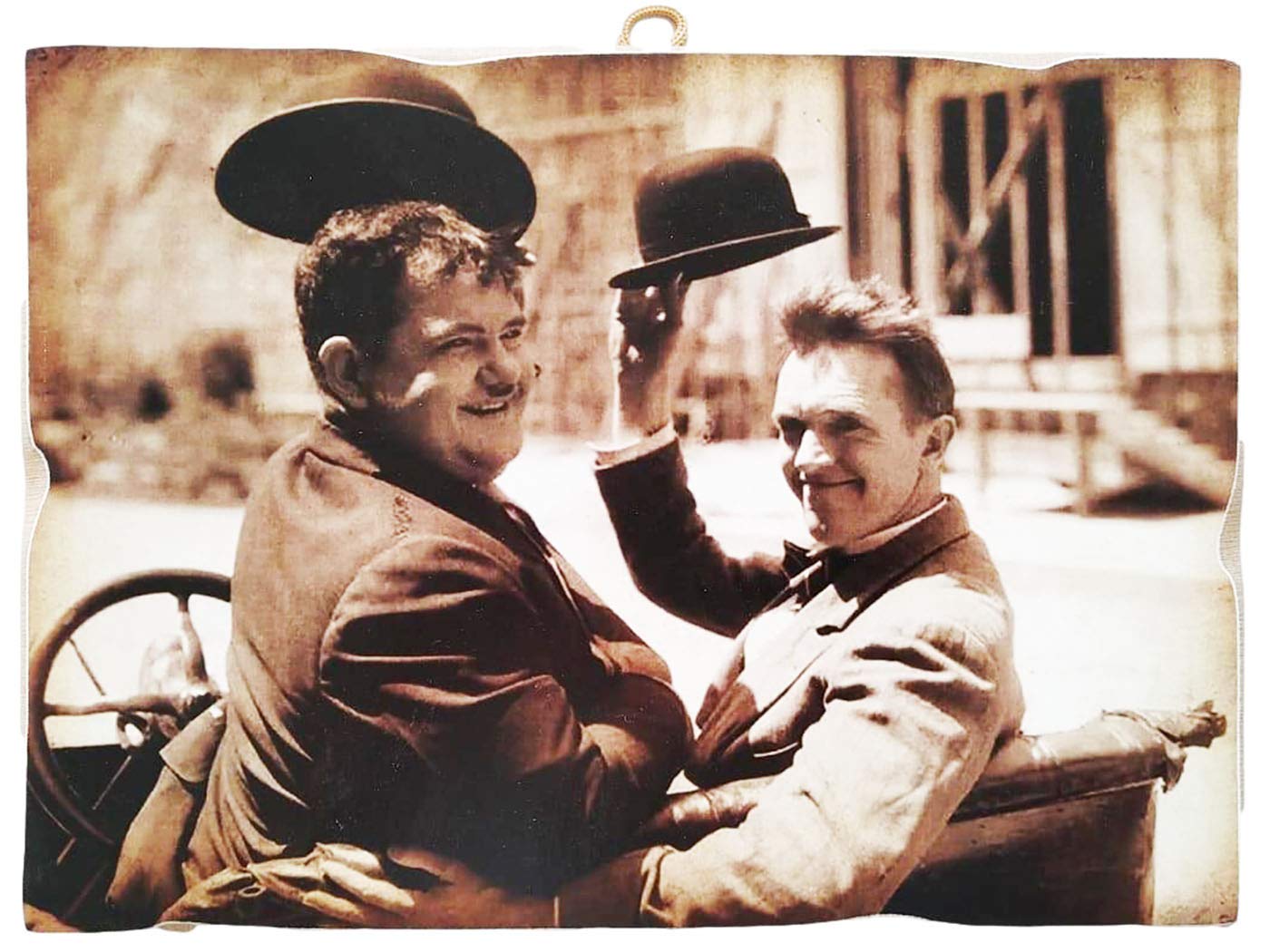 KUSTOM ART Stan Laurel Oliver Hardy Vintage Style Canvas Print on Wood 25 x 18 cm