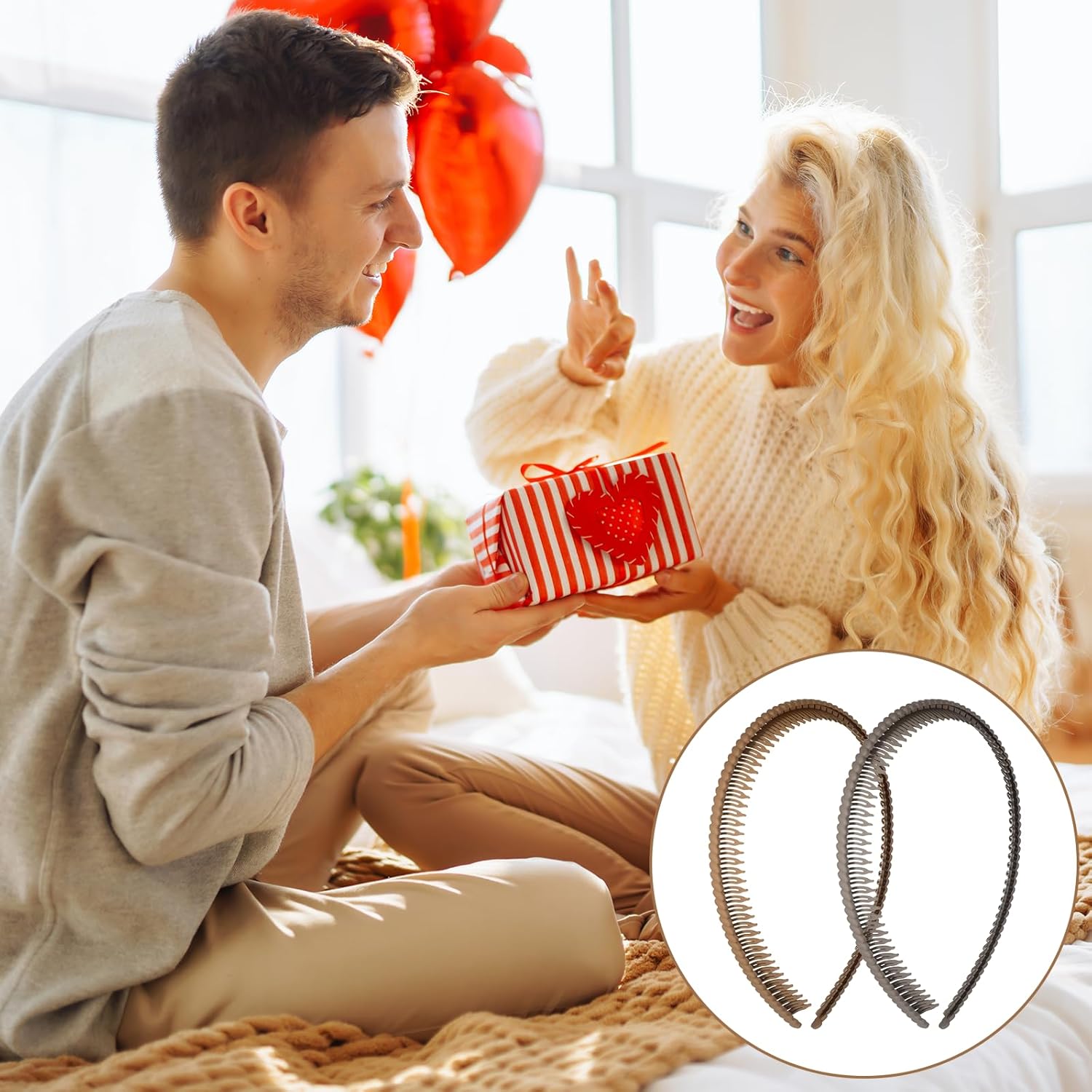 2 Pcs Headbands with Teeth for Women Non Slip, Plastic Comb Headband with Teeth, Fashion Comfortable Hairbands Hair Accessories for Women Girls(Khaki+Coffee) - Image 7