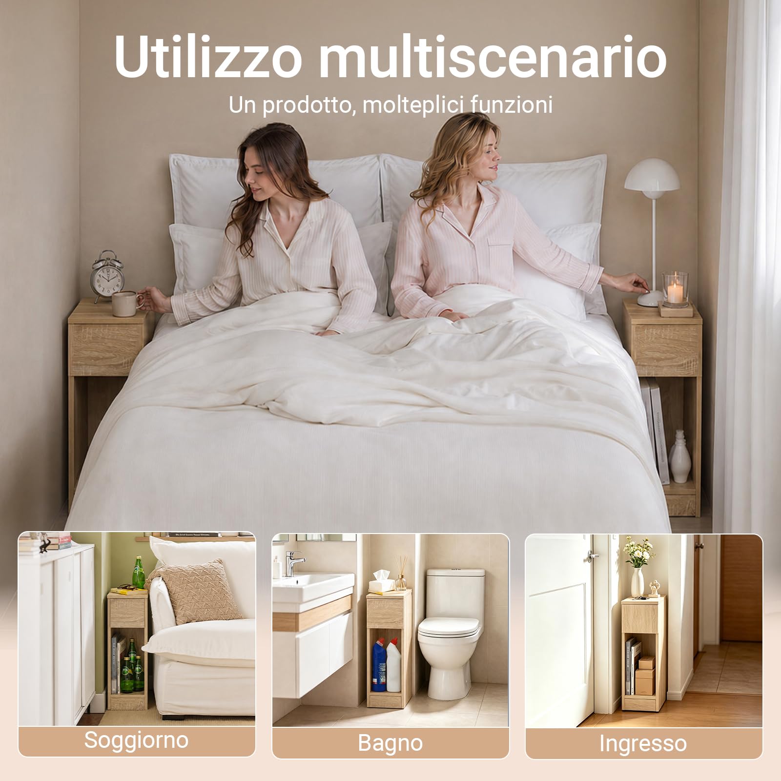 SoBuy Set da 2 comodini stretti 20 cm con cassetto, 20x35x60 cm | Comodini salvaspazio con ripiano, tavolini da letto per piccoli spazi, camera e soggiorno, Naturale, FBT111-Nx2